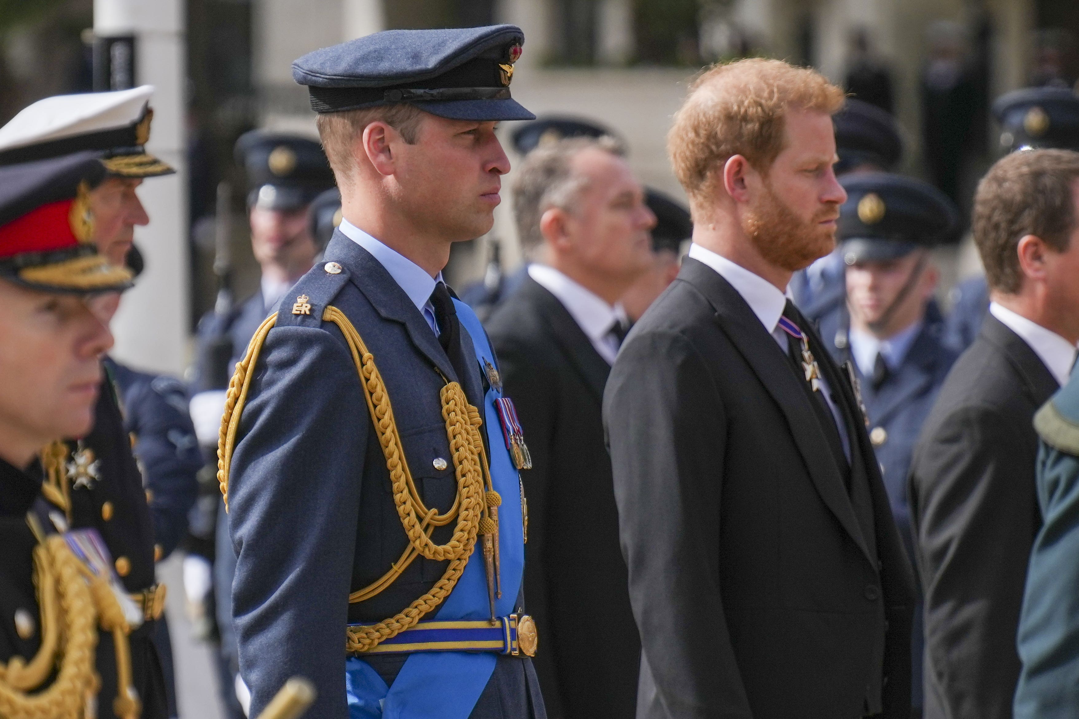 The Prince of Wales and the Duke of Sussex at Queen Elizabeth II’s funeral (Emilio Morenatti/PA)