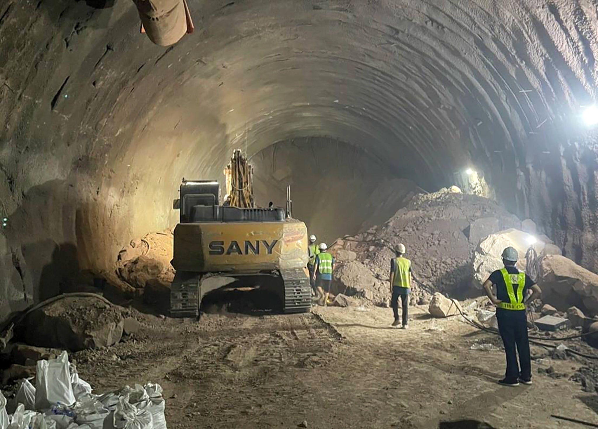 An under construction site of a Thai-Chinese high speed train railway tunnel collapsed after soil and rocks subsided trapping three workers inside