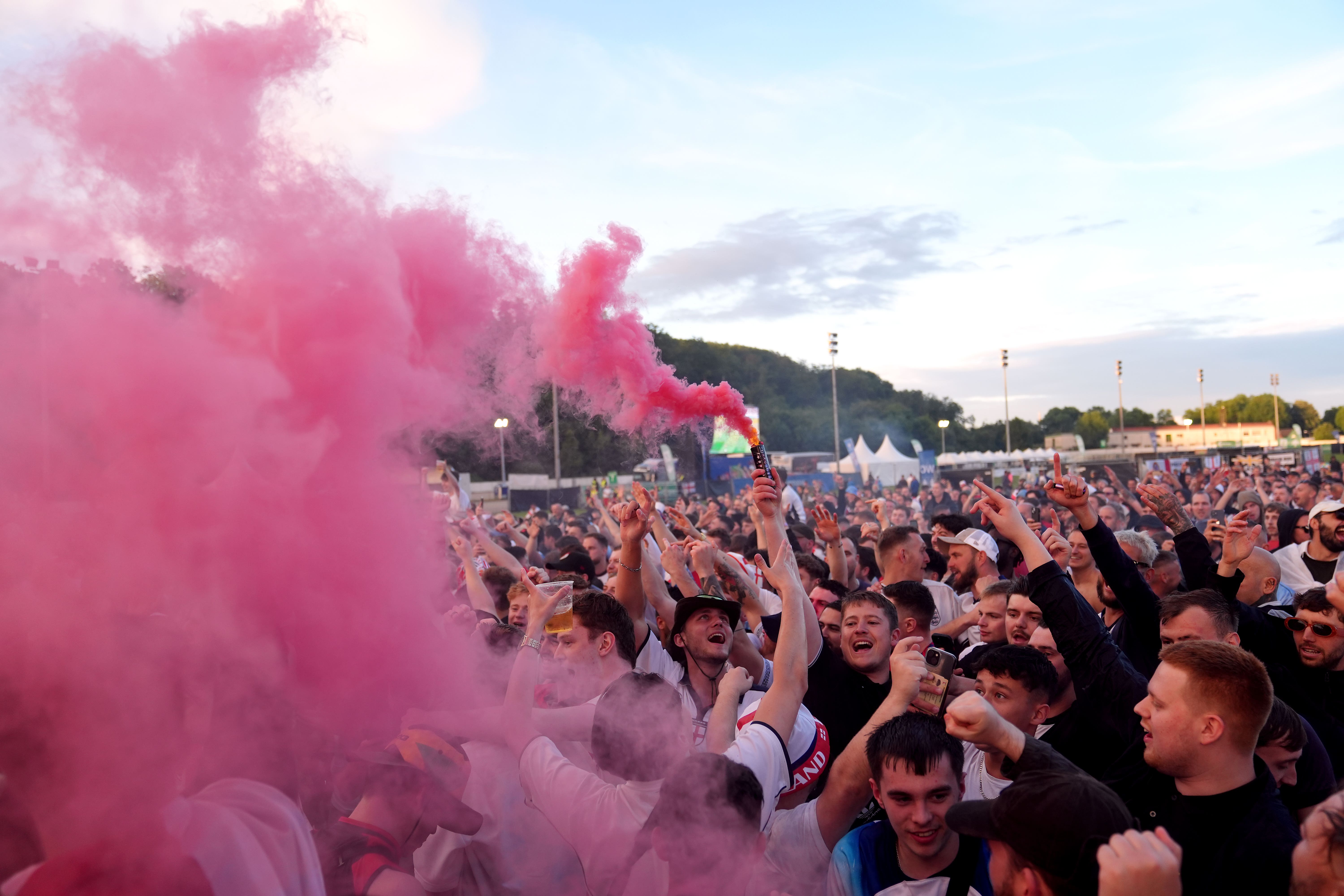 Fans at the Trabrennbahn Gelsenkirchen racecourse fan park (Bradley Collyer/PA)