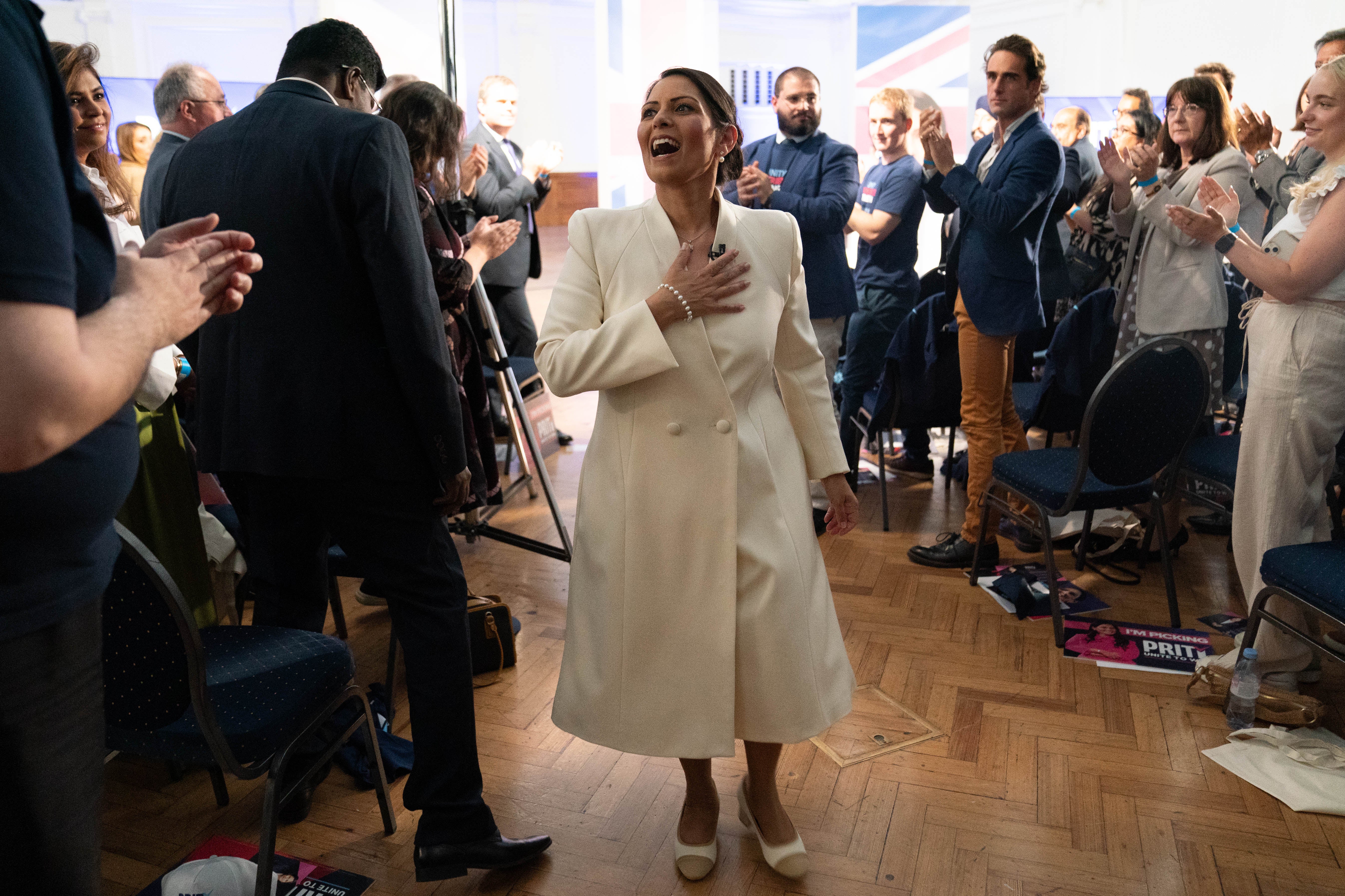 Priti Patel speaking launches her Conservative Party leadership campaign in Westminster in London