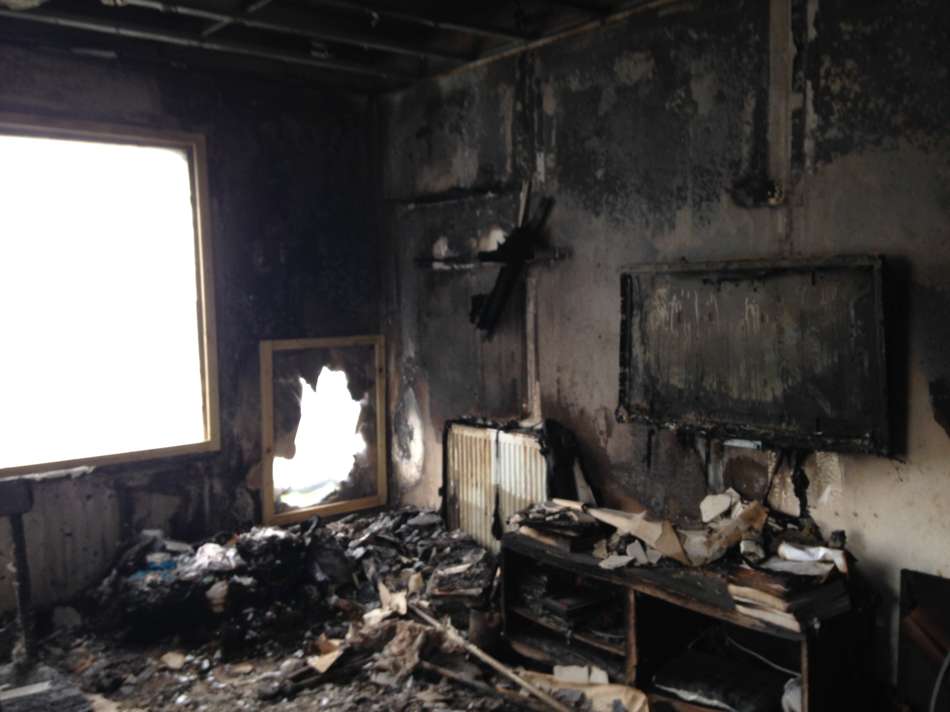 Damage caused by the fire inside Thrishantha Nanayakkar’s flat