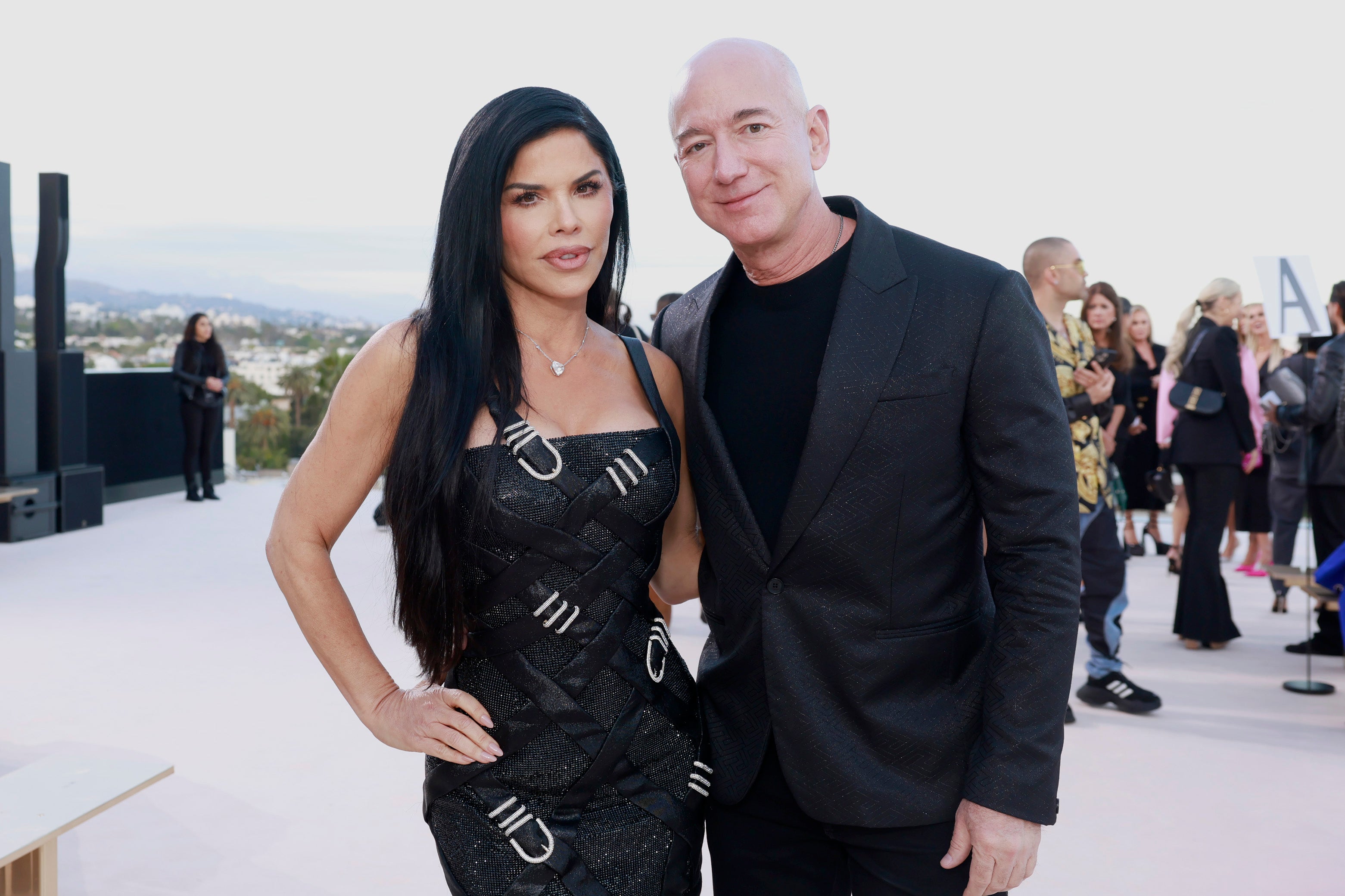 Lauren Sanchez and Jeff Bezos at the Versace FW23 Show at Pacific Design Center