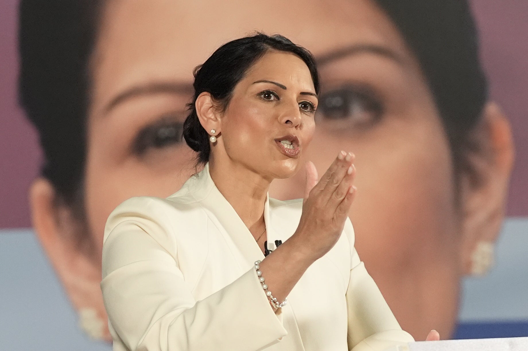 Priti Patel at her campaign event in London before being eliminated