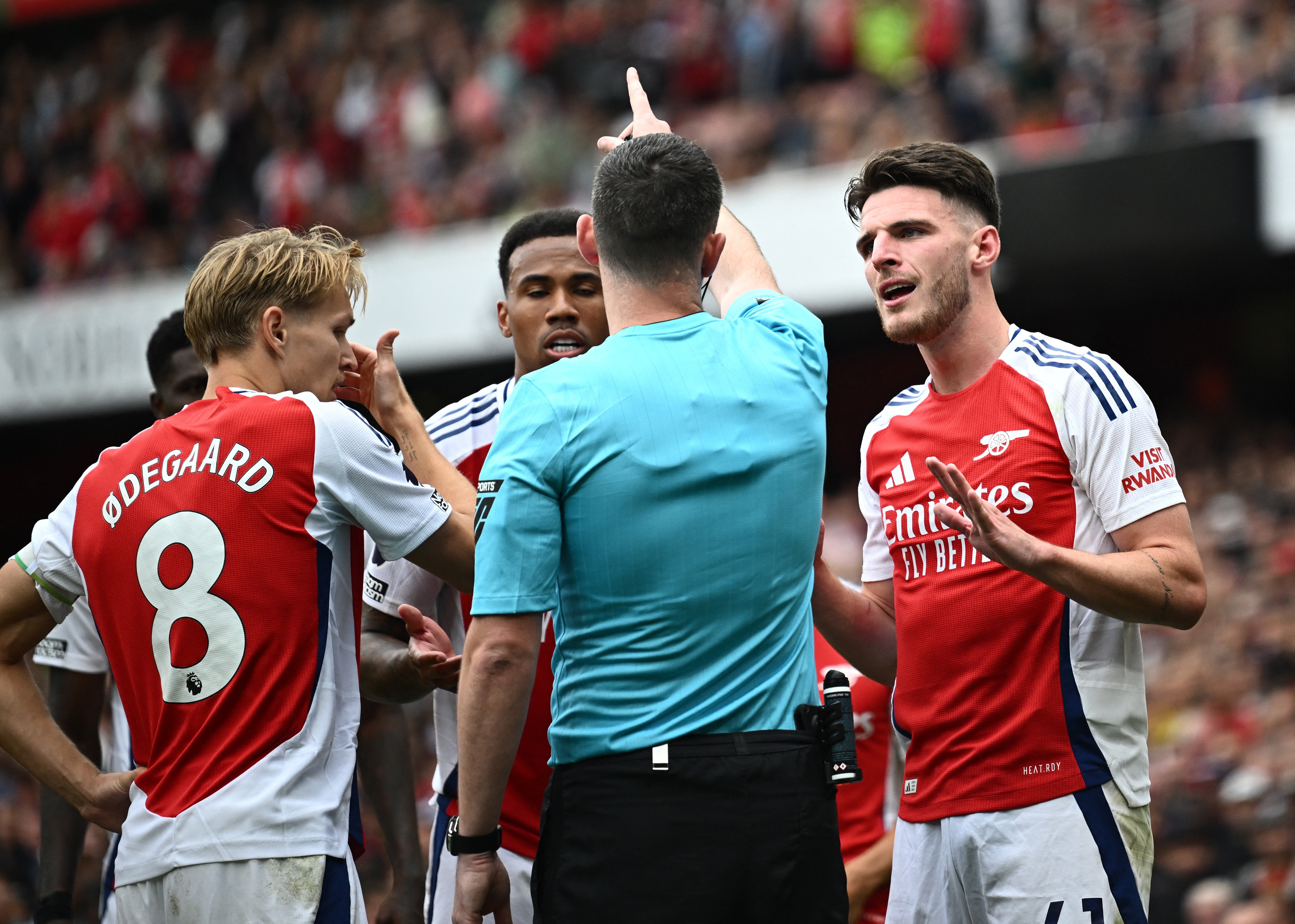 Declan Rice was sent off in Arsenal's Premier League match against Brighton