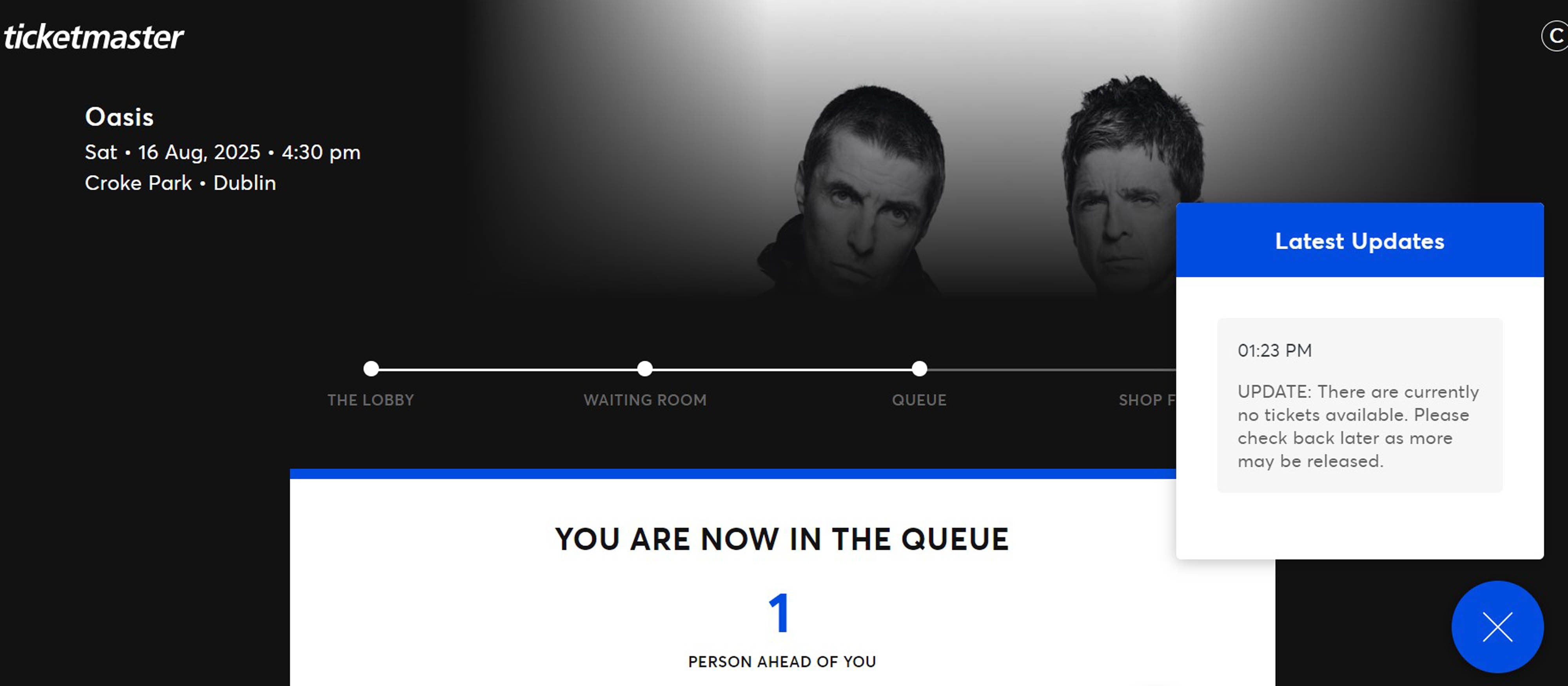 A screengrab from the Ticketmaster website detailing information about Oasis concert tickets for sale in Dublin (PA)
