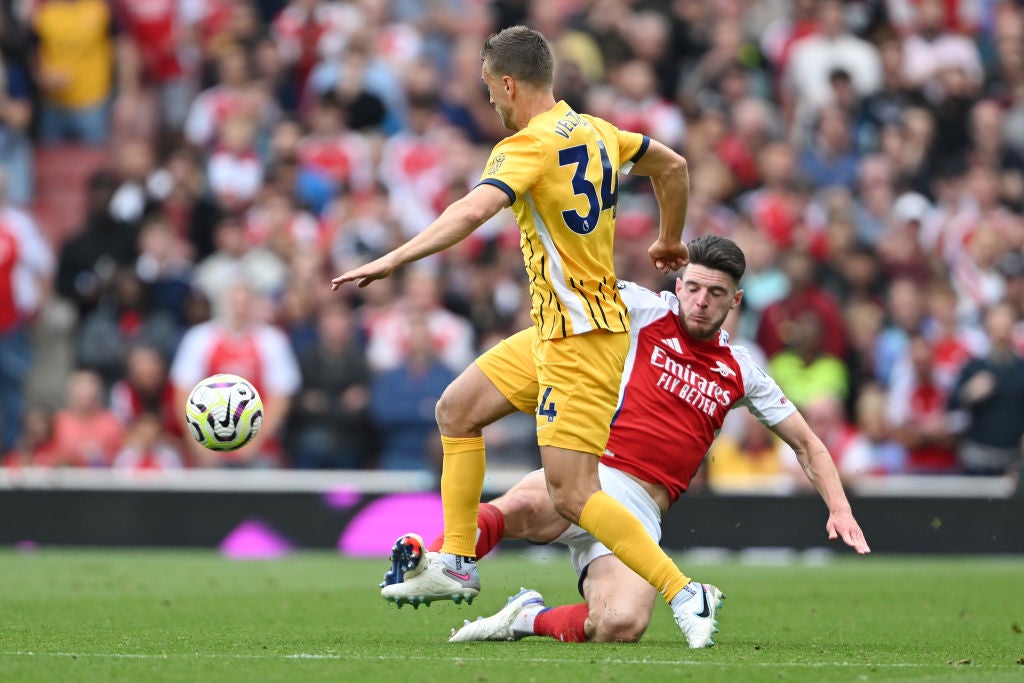 Rice was booked in the first half for a late tackle on Veltman