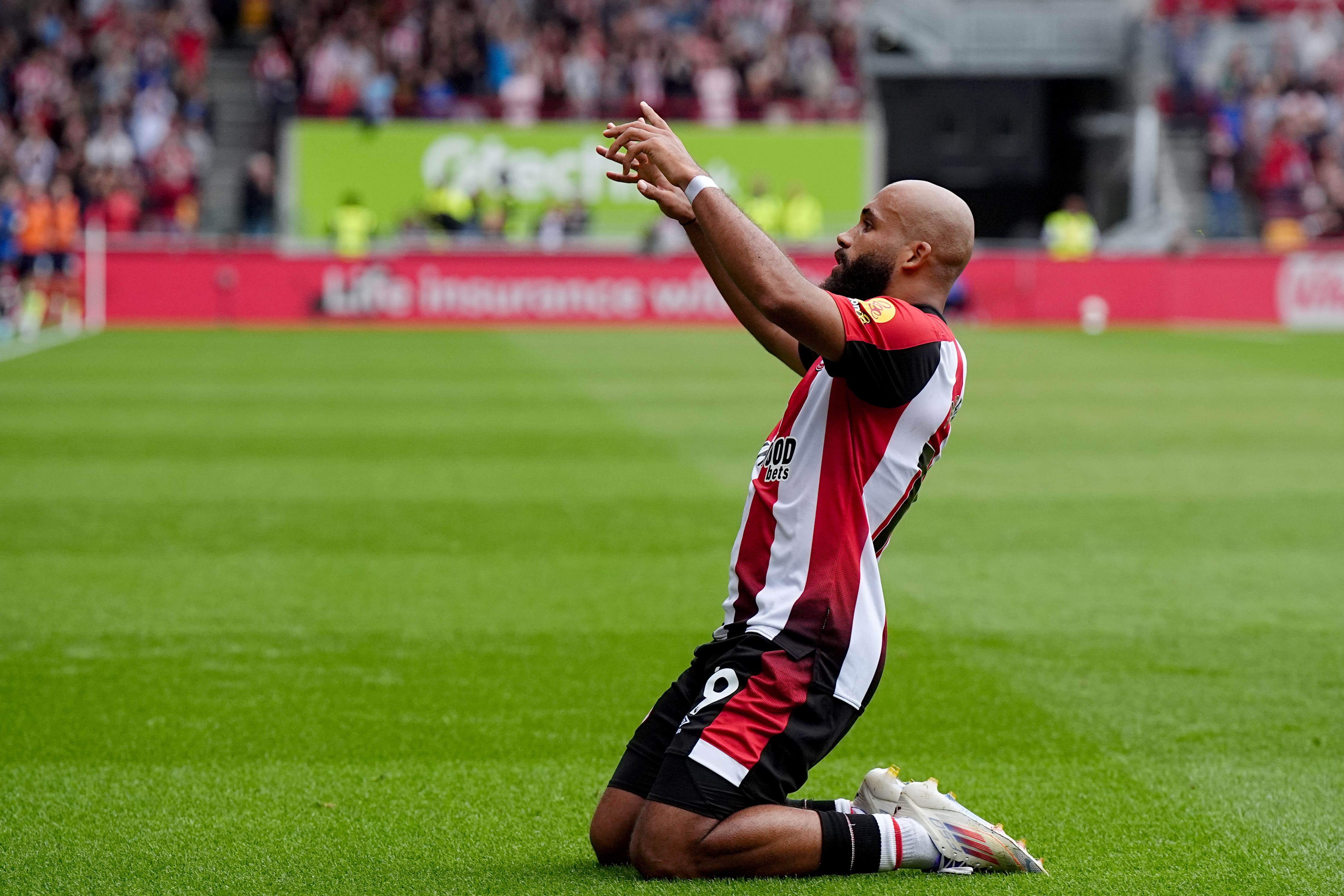 Brentford’s Bryan Mbeumo celebrates after scoring his sides first goal of the game during the Premier League match at the Gtech Community Stadium, London. Picture date: Saturday August 31, 2024.