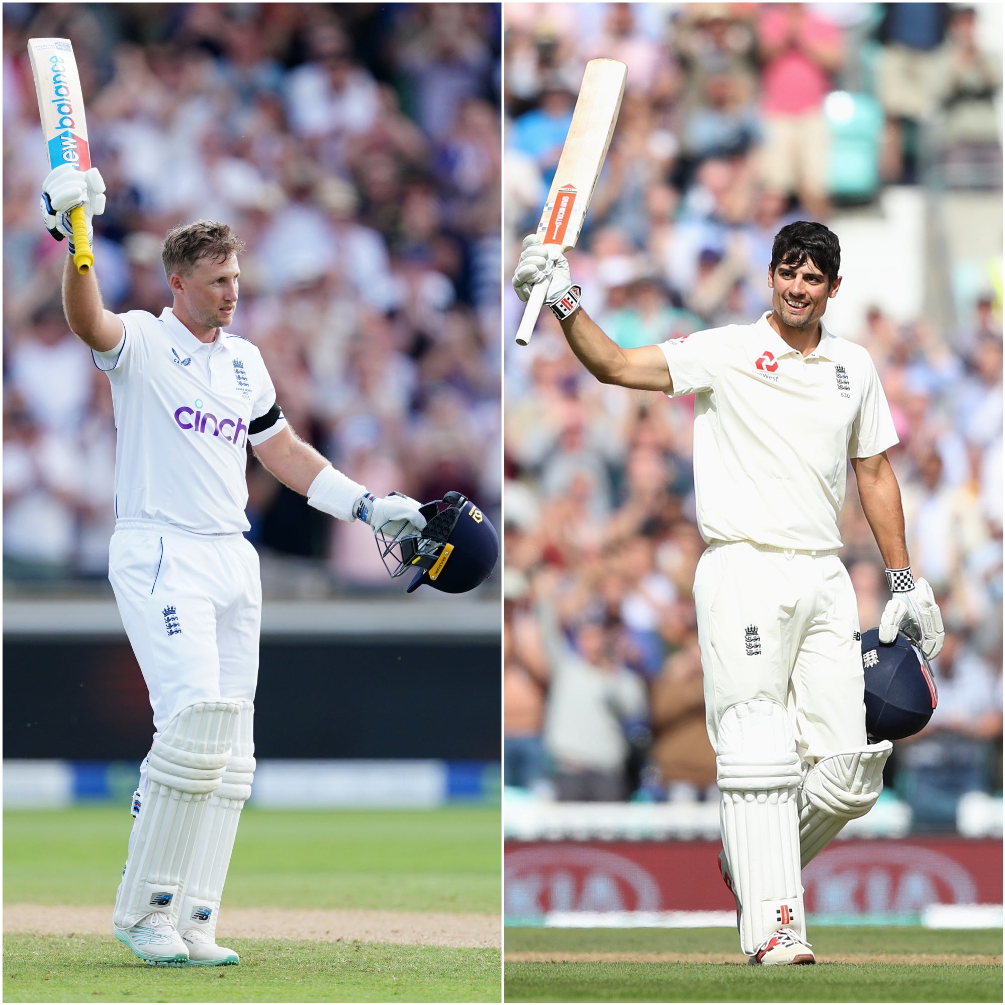 Joe Root, left, has overtaken Sir Alastair Cook as England’s leading Test century-maker (Mike Egerton/Adam Davy/PA)