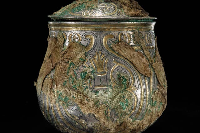 <p>The Galloway hoard urn  </p>