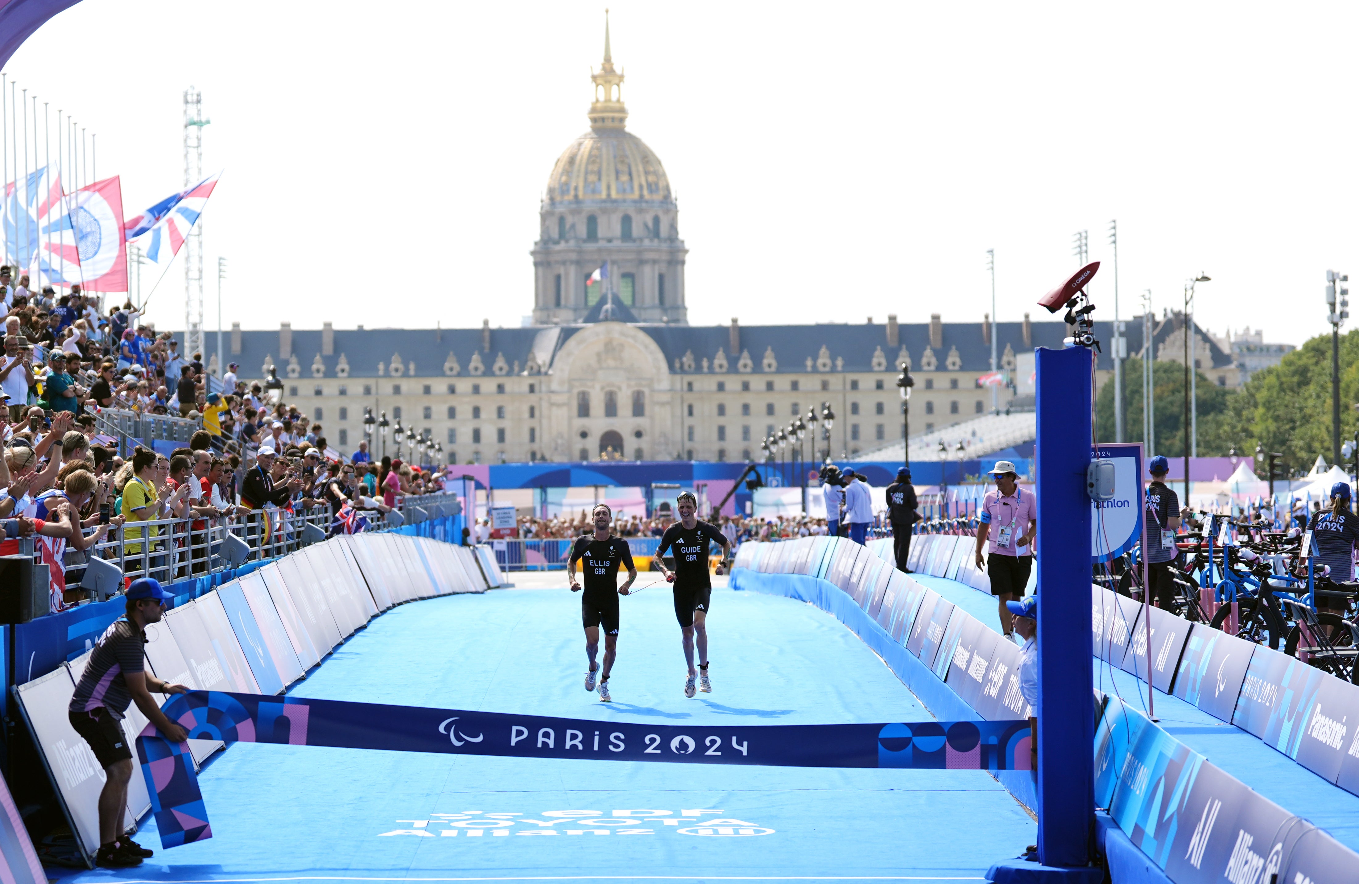 Dave Ellis and his guide Luke Pollard reach the finish line