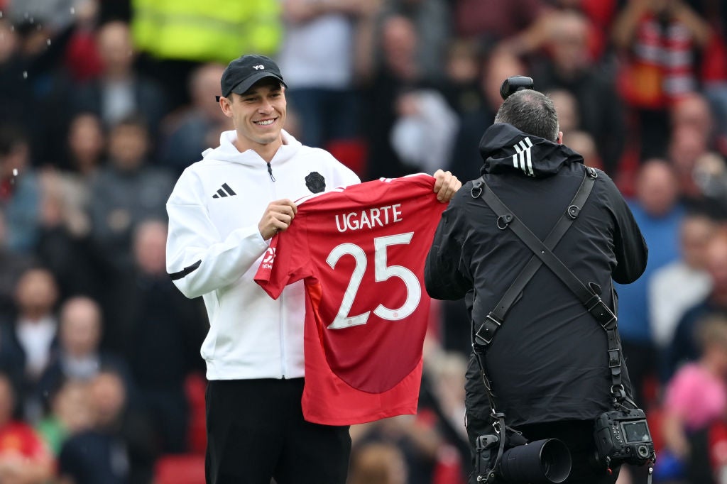 Manuel Ugarte was presented at Old Trafford ahead of United’s defeat to Liverpool