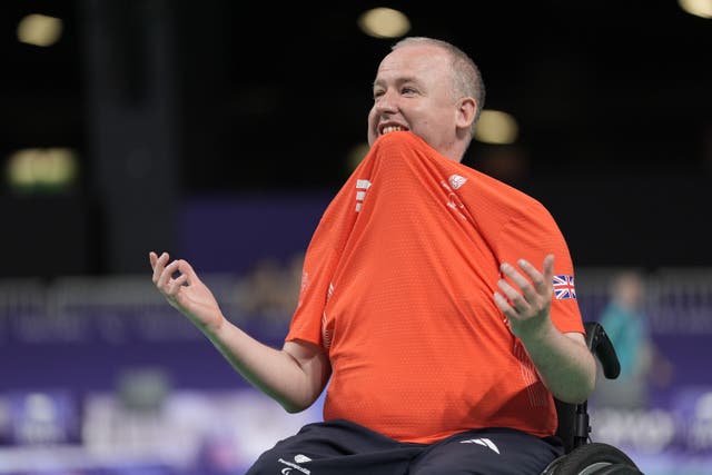 Stephen McGuire celebrates boccia gold in Paris (Andrew Matthews/PA)