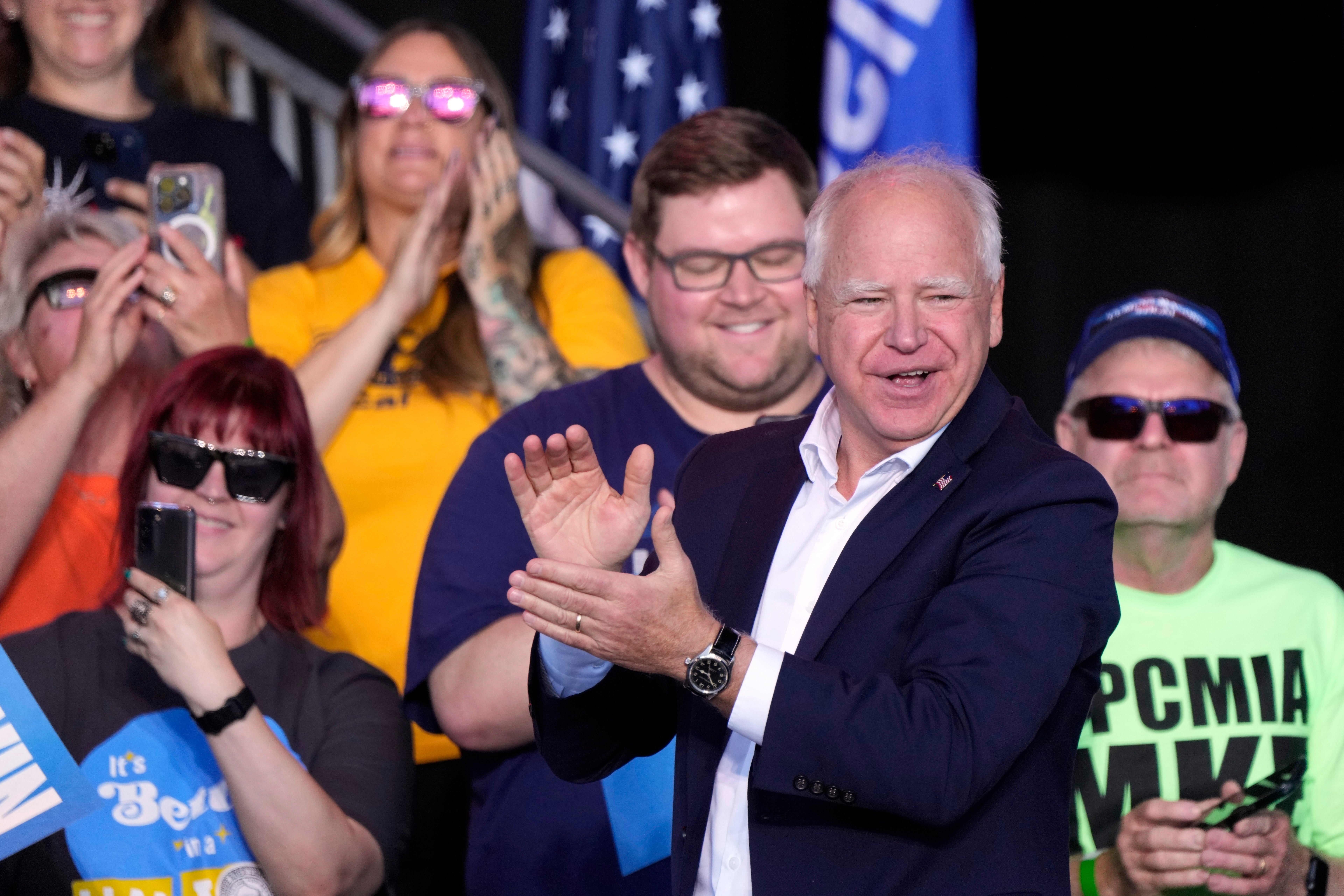 Tim Walz at Milwaueke’s Laborfest on Monday shortly after members of his motorcade were involved in a crash