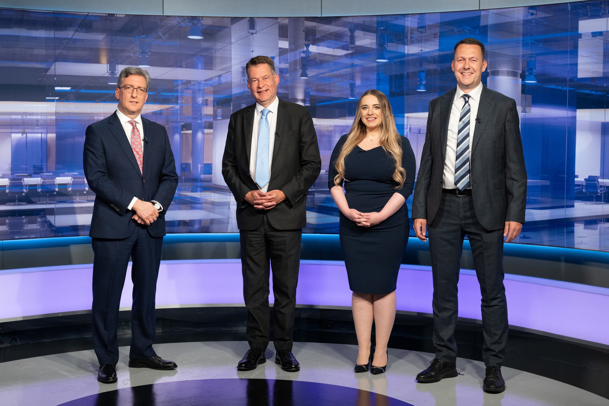 STV’s Political Editor Colin Mackay (left) with Murdo Fraser, Meghan Gallacher and Russell Findlay (STV/Kirsty Anderson/PA)