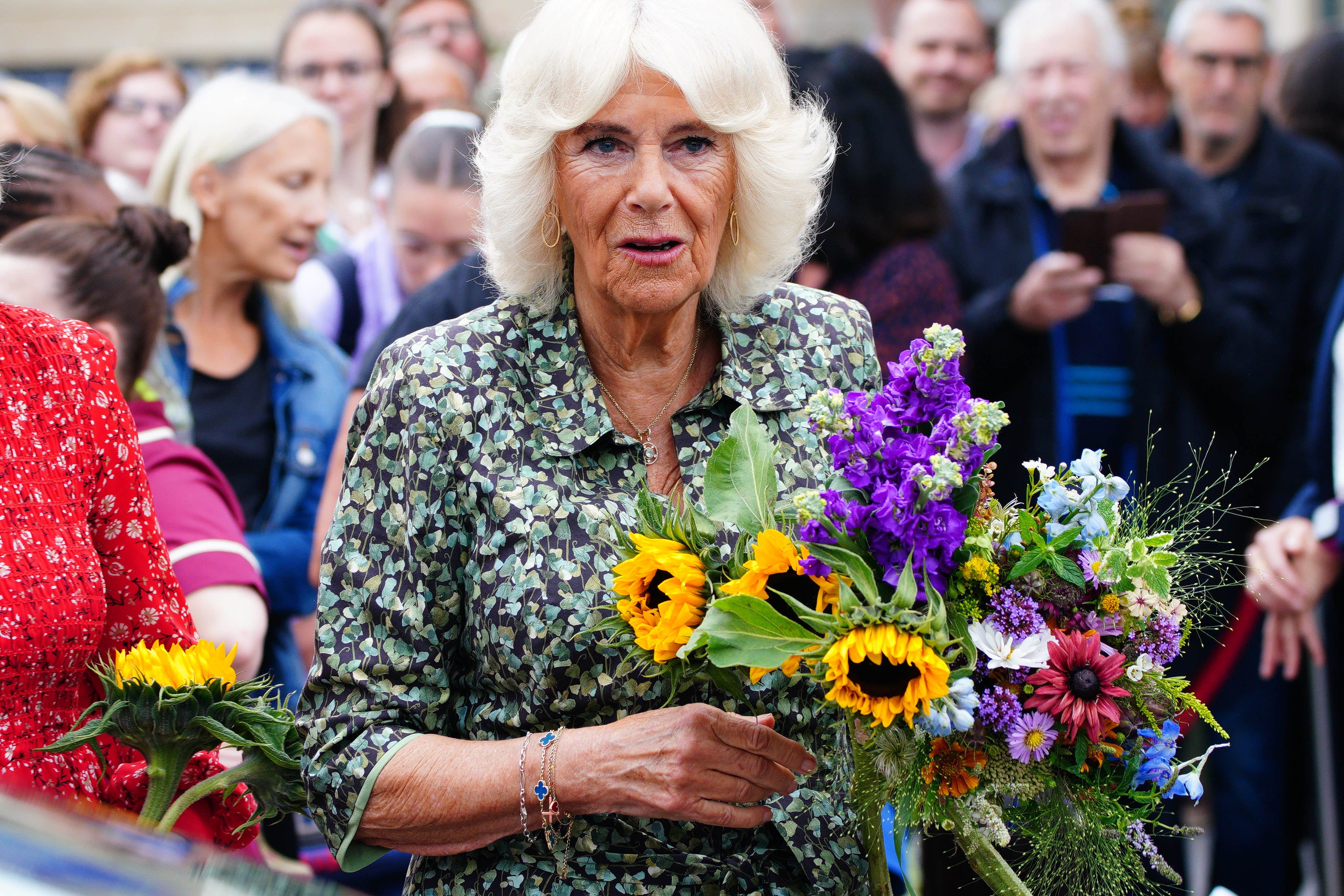 Camilla leaves following a visit to open the new Dyson Cancer Centre at Royal United Hospitals Bath NHS Foundation Trust, in Combe Park, Bath (Ben Birchall/PA)