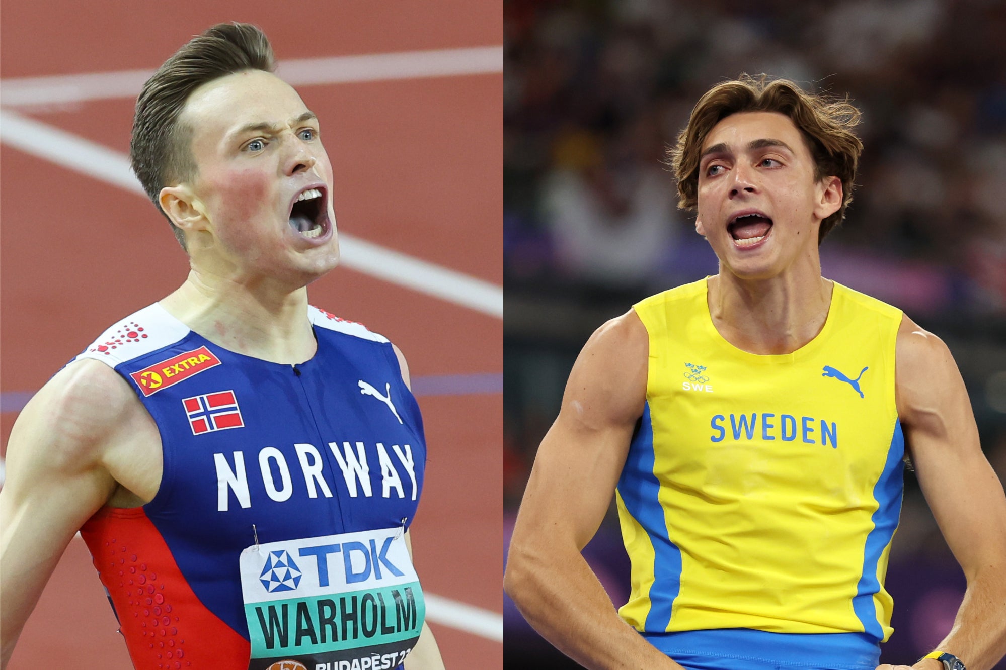 Karsten Warholm (left) takes on Mondo Duplantis in a clash of world-record holders in Zurich