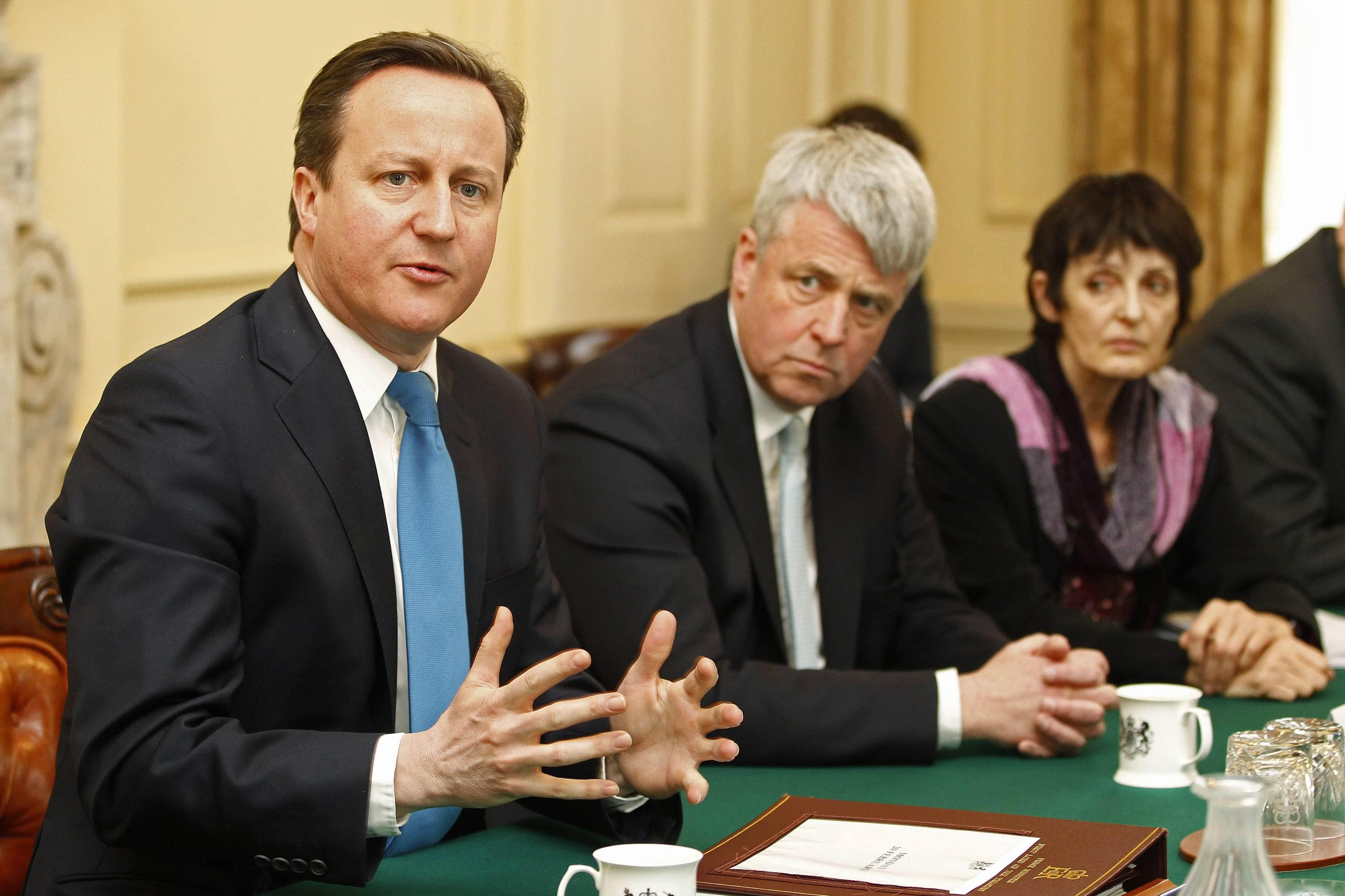 Andrew Lansley pictured at a cabinet meeting with the then prime minister David Cameron