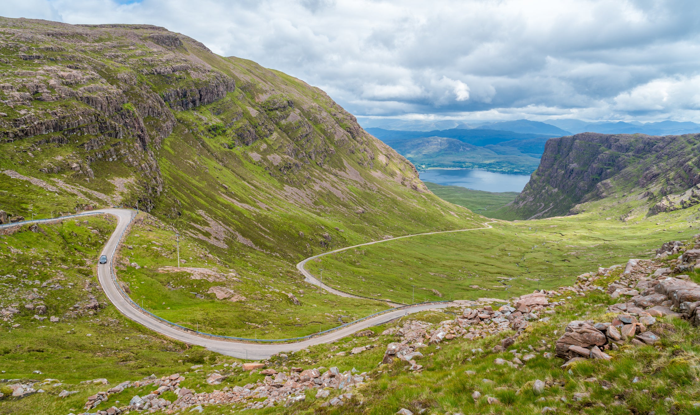 The Bealach na Ba single track winds through the mountains to Applecross