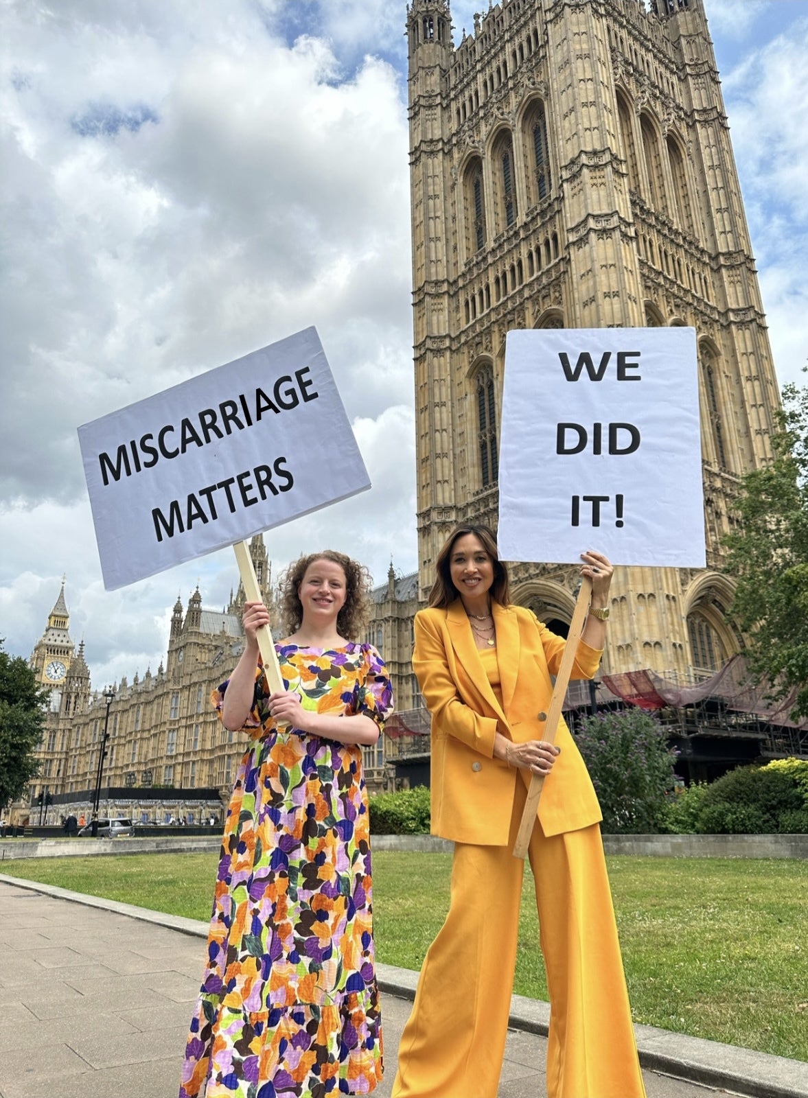 Myleene campaigning with Labour MP Olivia Blake for better treatment and greater recognition of mothers who experience miscarriage