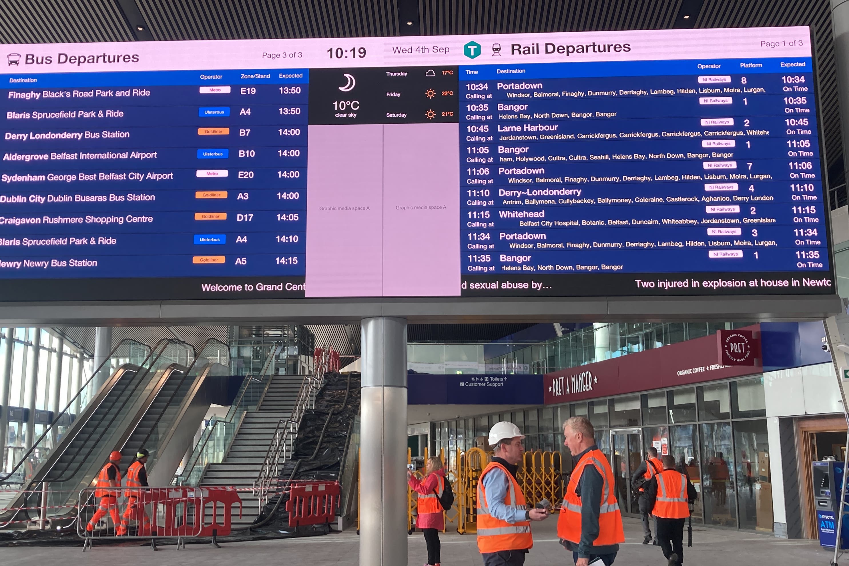 Final preparations under way at the new Belfast Grand Central Station before it opens for its first passengers on Sunday morning (Rebecca Black/PA)