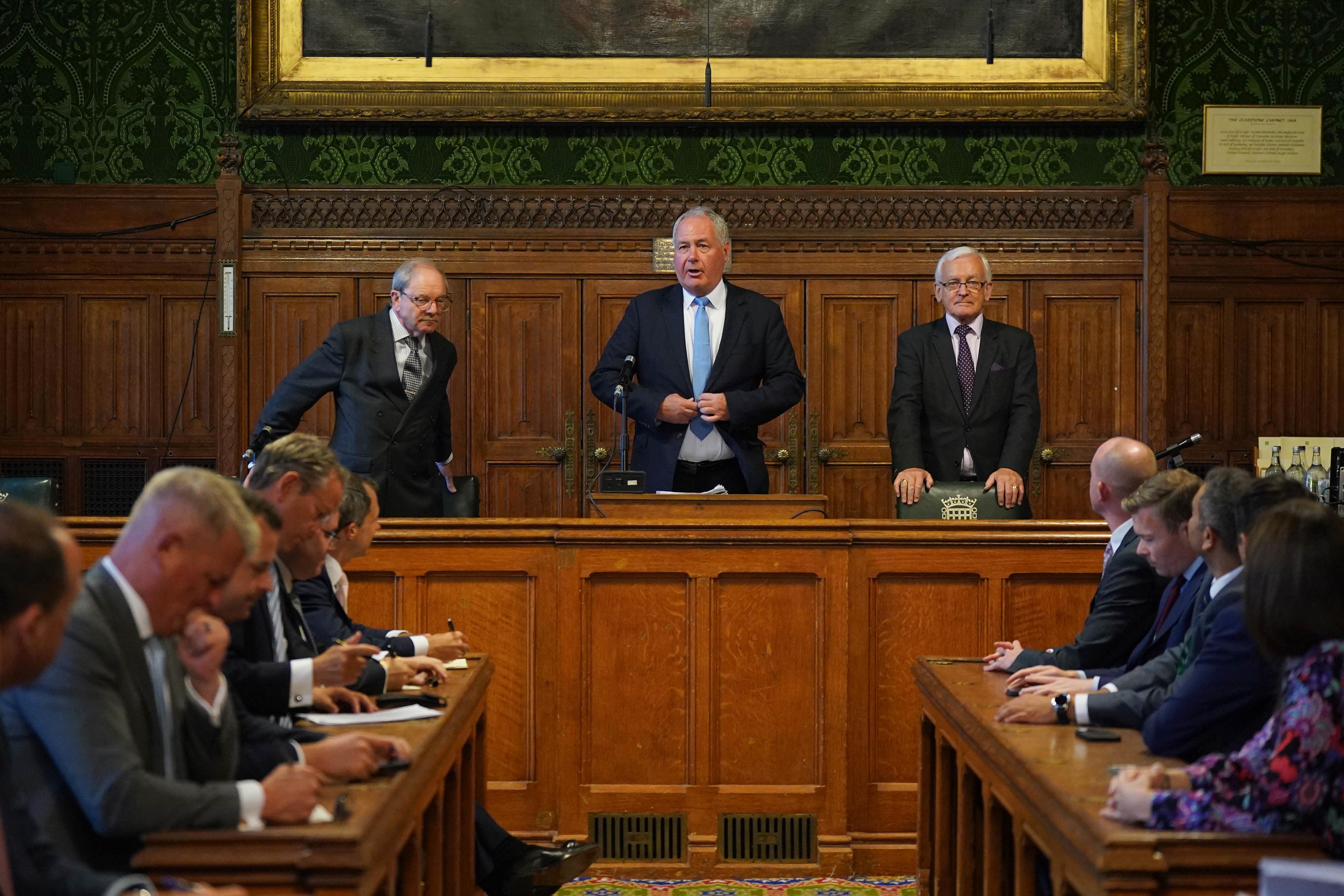 Bob Blackman, chairman of the 1922 Committee, after announcing the results of the first ballot (Yui Mok/PA)