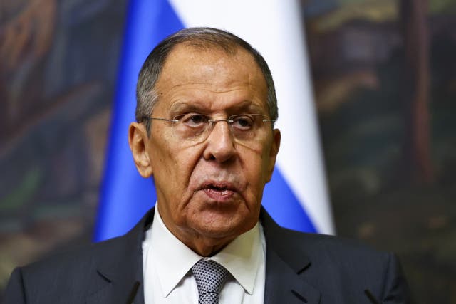 <p>Russian foreign minister Sergei Lavrov attends a press conference with Senegalese Foreign Minister Yassine Fall, in Moscow, last month </p>