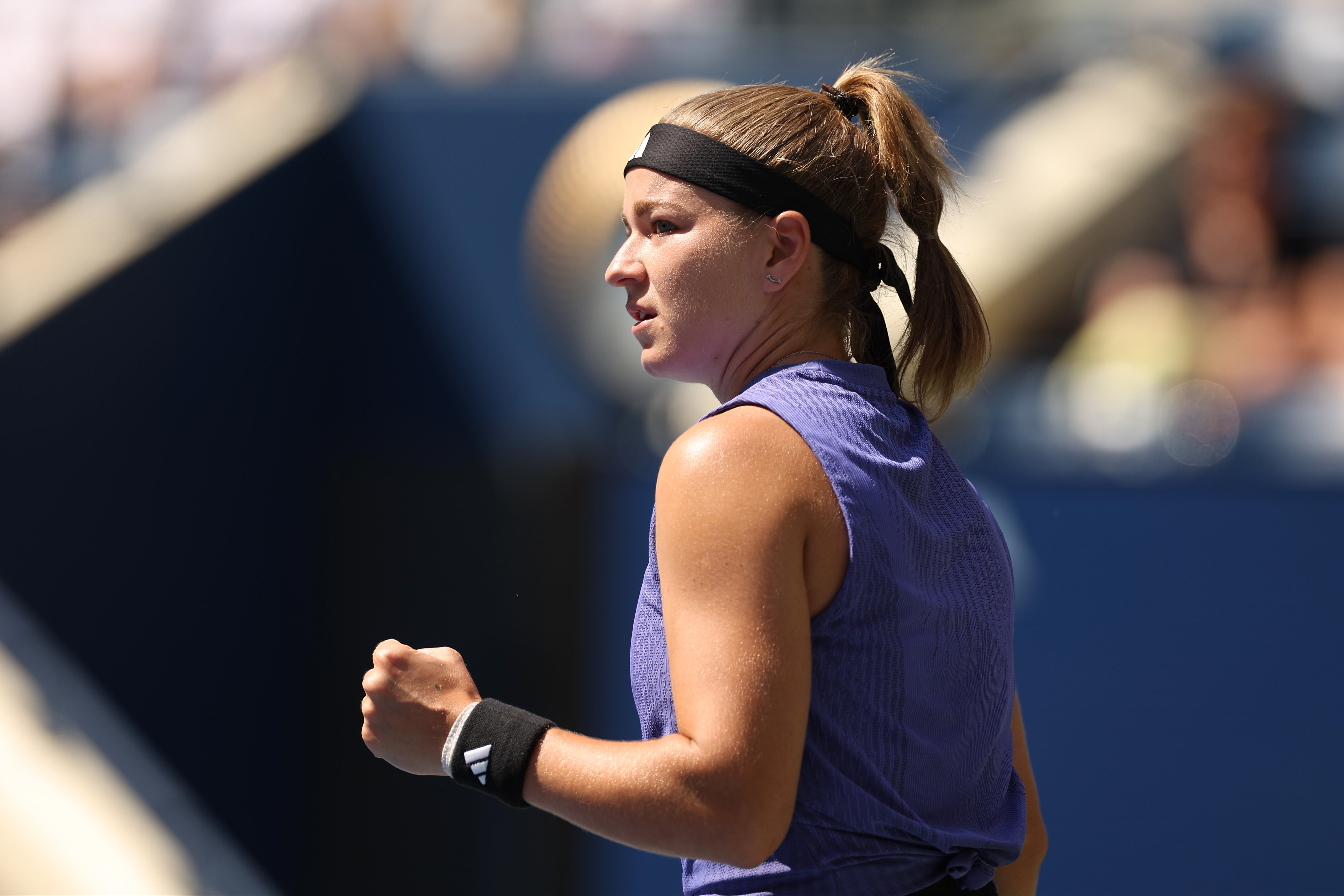 Karolina Muchova overcame apparent stomach problems in the win