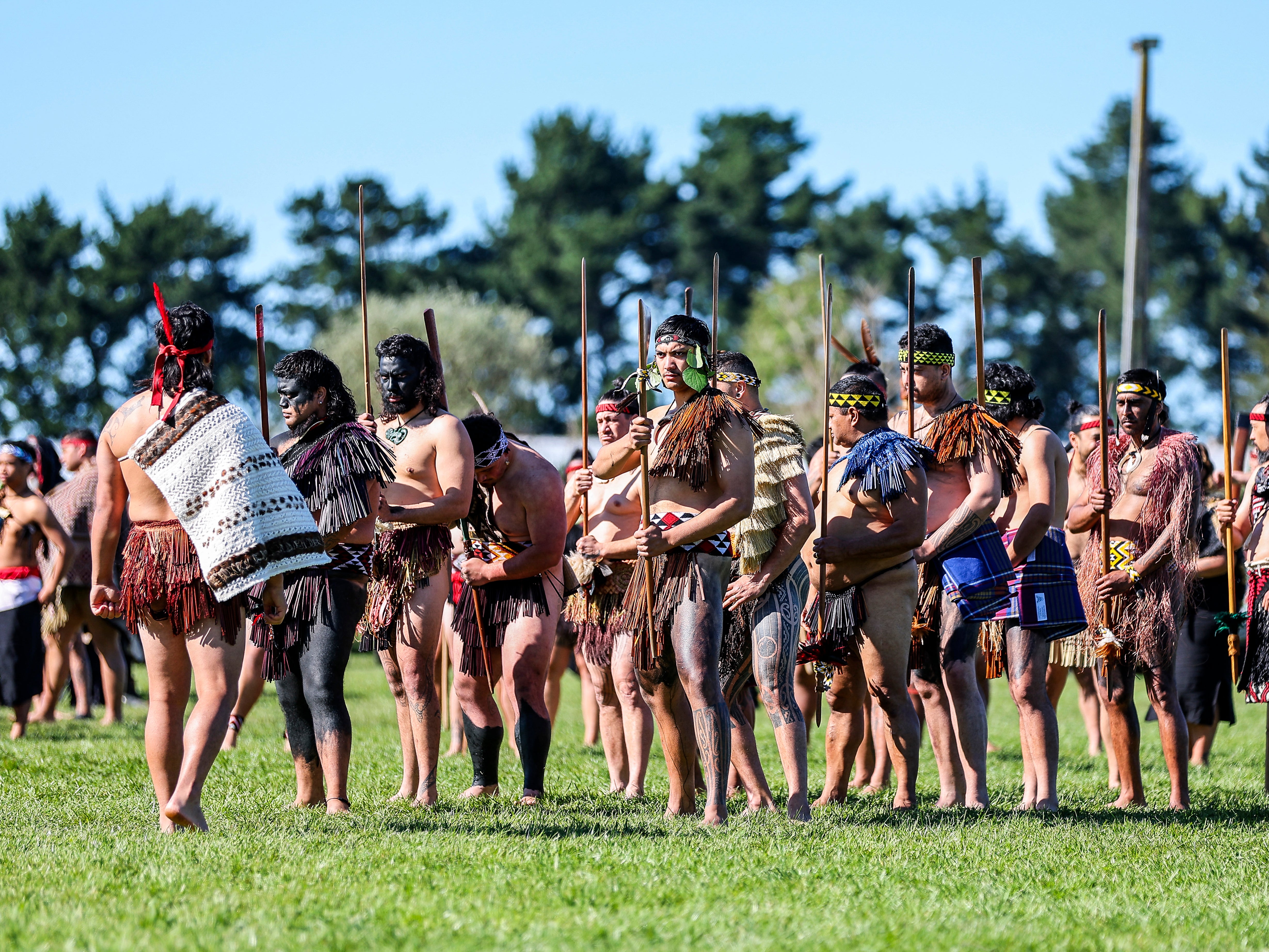 Maori warriors participate in the funeral ceremony of King Tuheitia Pootatau Te Wherowhero VII in Ngaruawahia on 5 September 2024