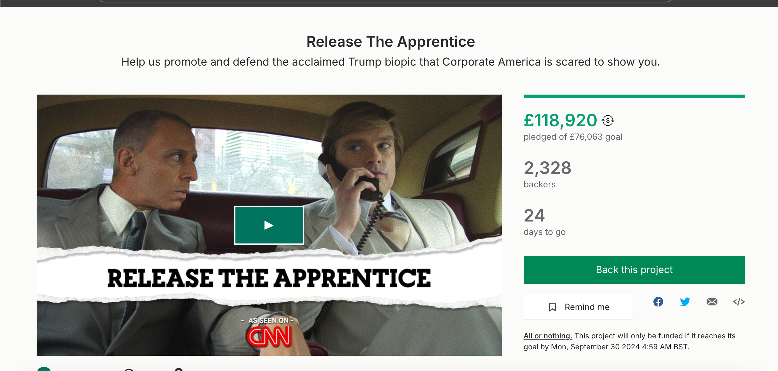 Kickstarter for ‘The Apprentice’ has exceeded its goal after 24 hours