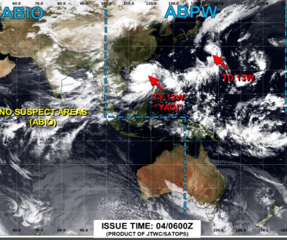 Visual from Joint Typhoon Warning Centre (JTWC) shows location of Super Typhoon Yagi moving close to China’s Hainan province