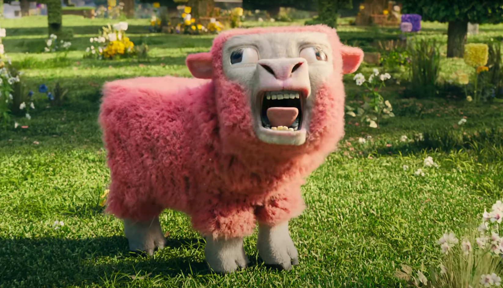 A CGI sheep in 'A Minecraft Movie'