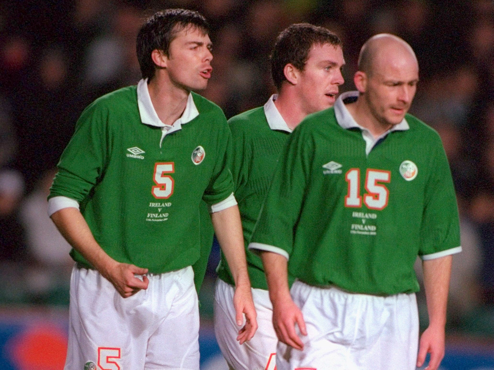 Gary Breen (left) and Lee Carsley played together for Ireland against Finland at Lansdowne Road in 2000