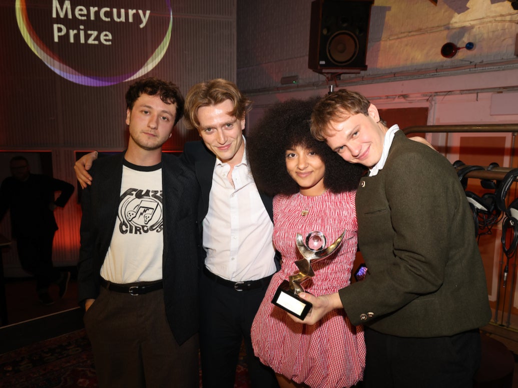 Left to right: Lewis Whiting, Nicholas Eden, Lily Fontaine and Douglas Frost of English Teacher with their 2024 Mercury Prize