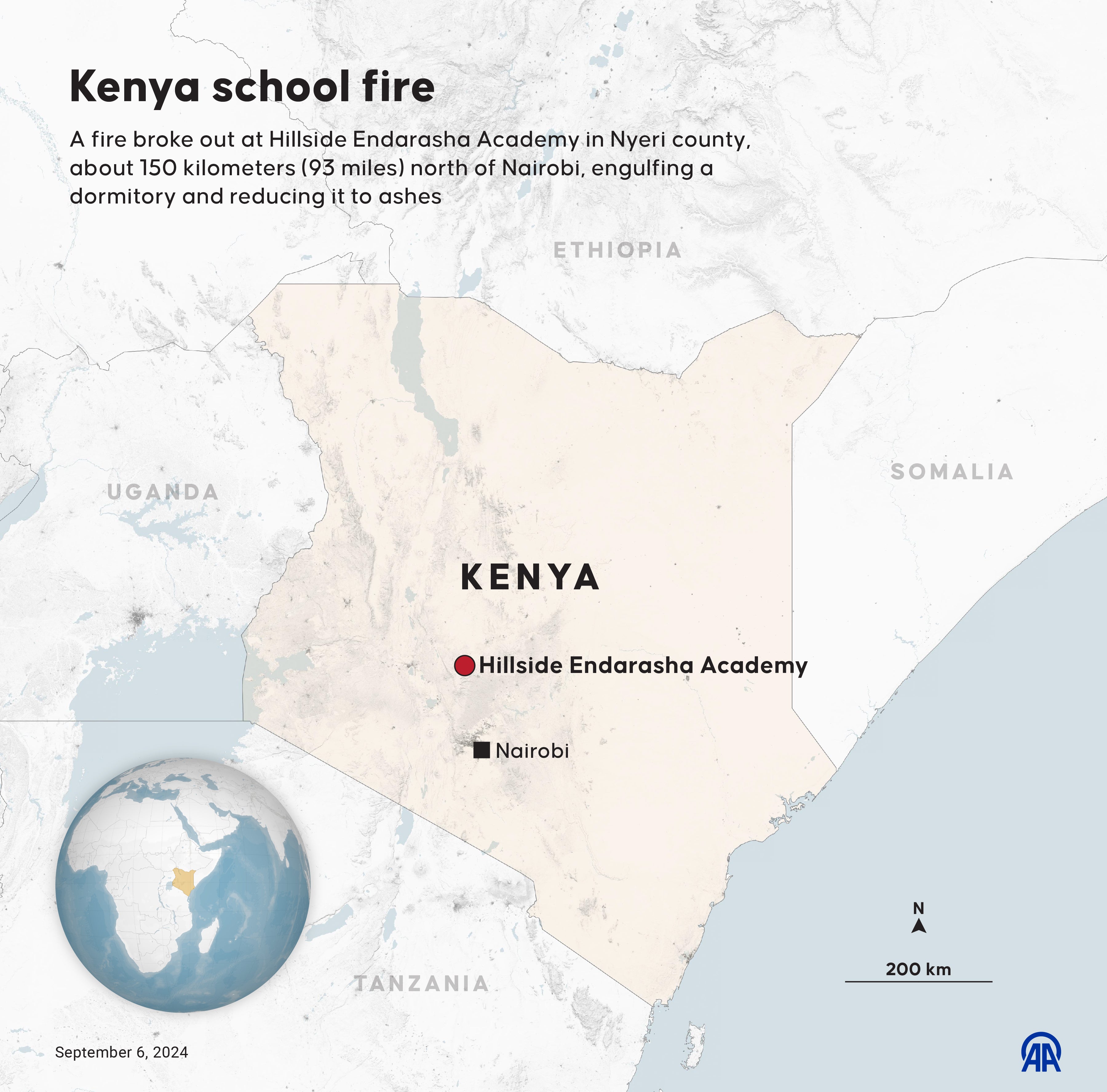 Fire broke out at a school in Nyeri, a town in the country’s central highlands around 150km north of Nairobi