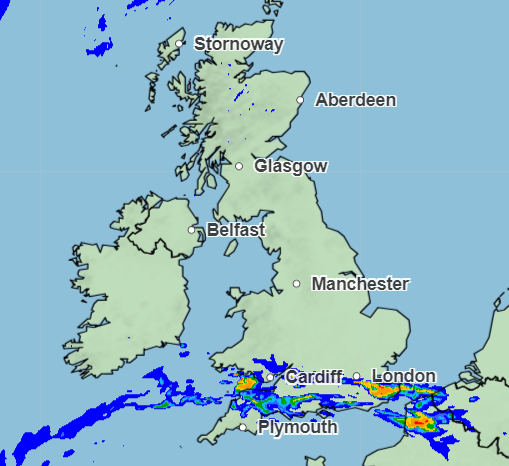 The vast majority of the UK will remain dry at midday