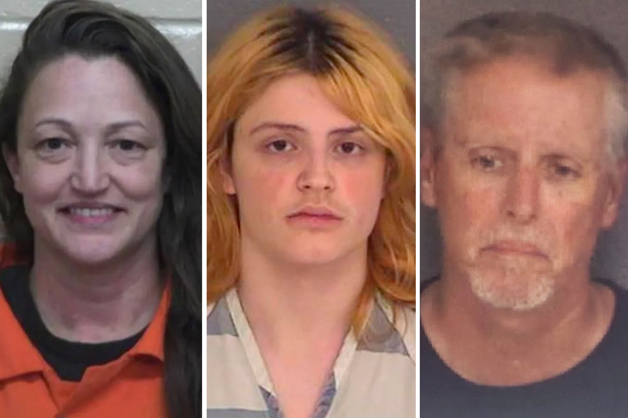 Mug shots of Colt Gray (center) and his parents Marcee Gray and Colin Gray