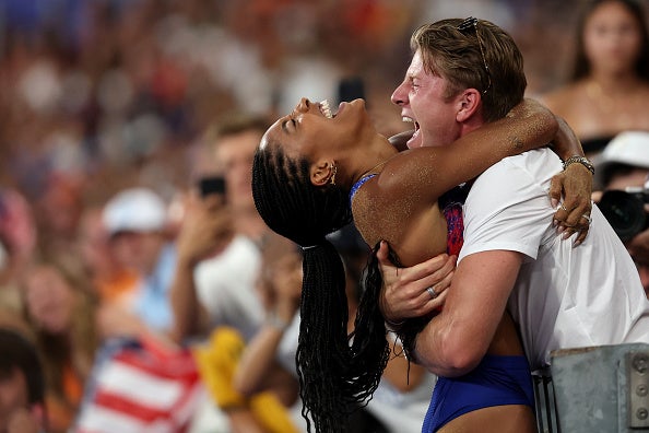 Tara Davis-Woodhall celebrates husband Hunter’s Paralympic win