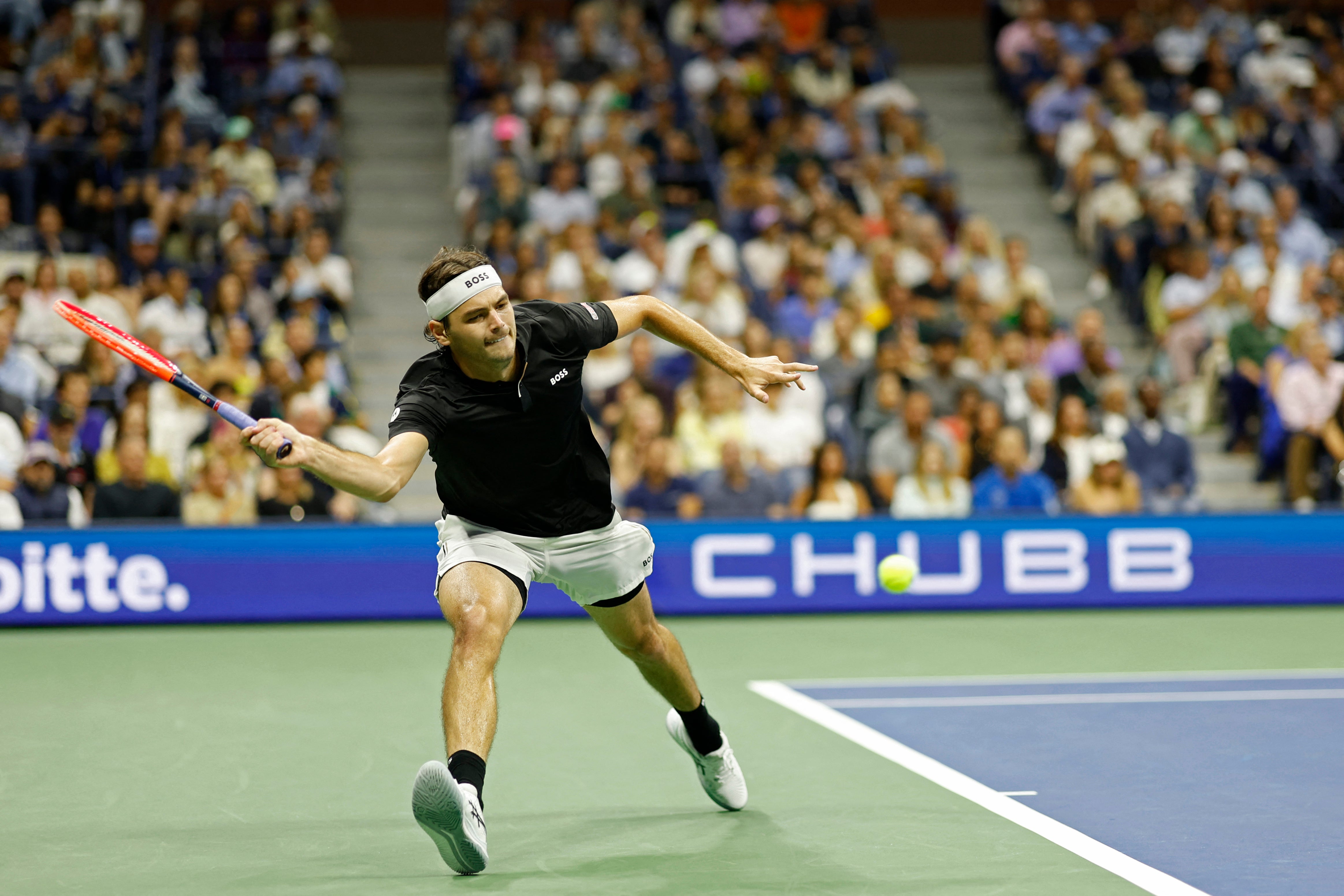 Fritz in action against Tiafoe in the semi-finals