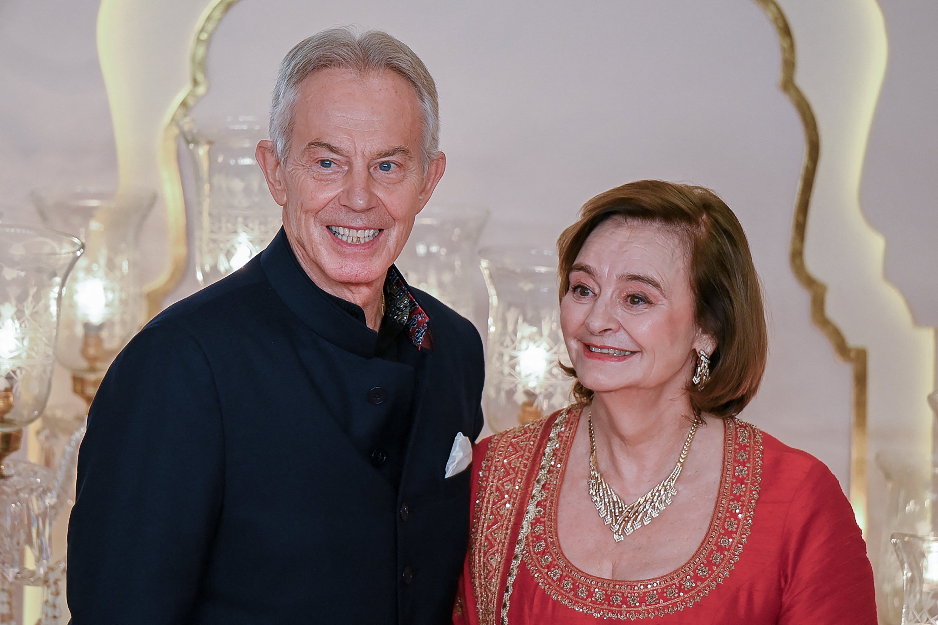 Blair with wife Cherie in Mumbai in July