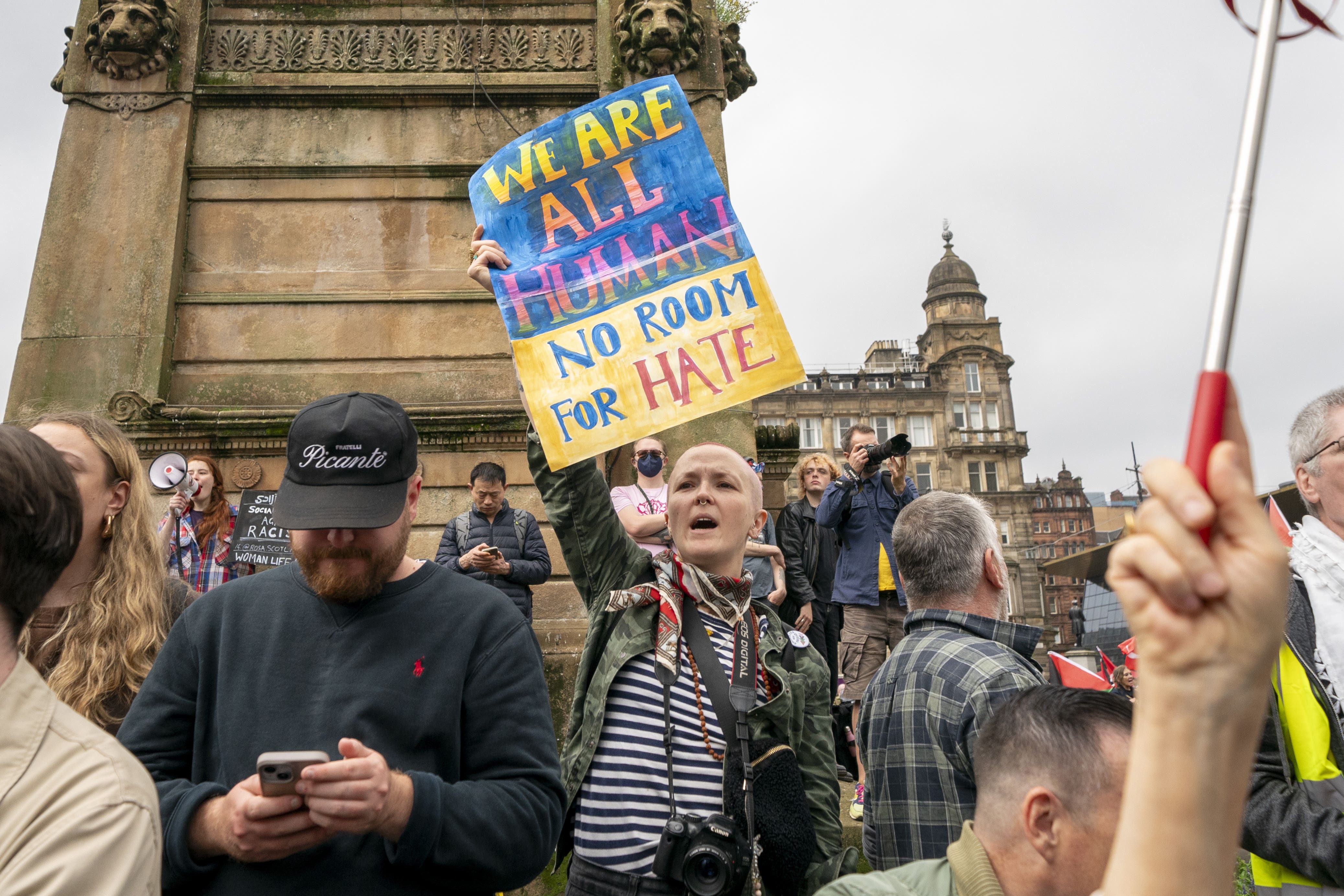 Activists from Stand Up To Racism Scotland gathered in George Square, Glasgow (Jane Barlow/PA)