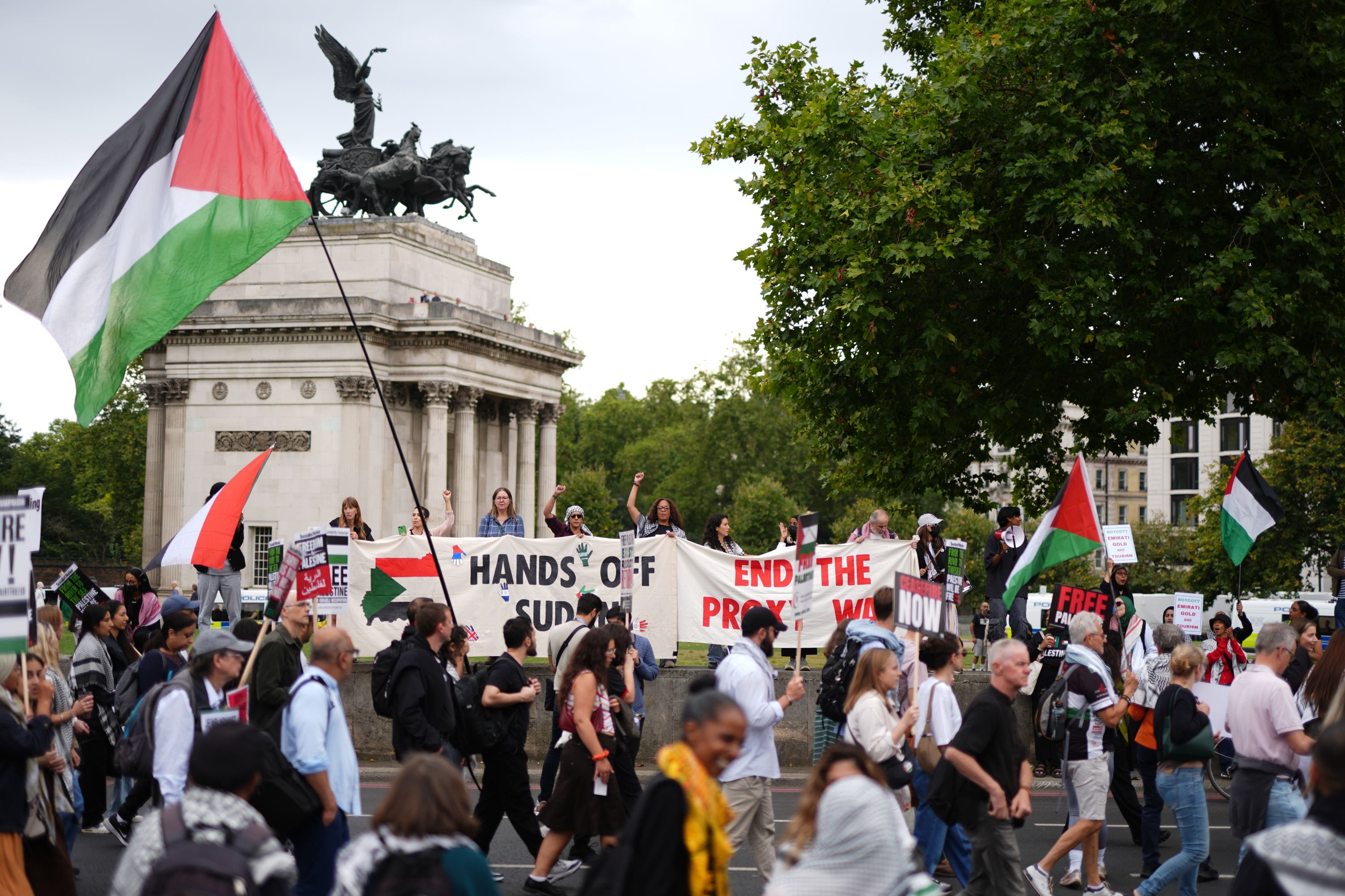 Protesters marched west towards Hyde Park (Jordan Pettitt/PA)