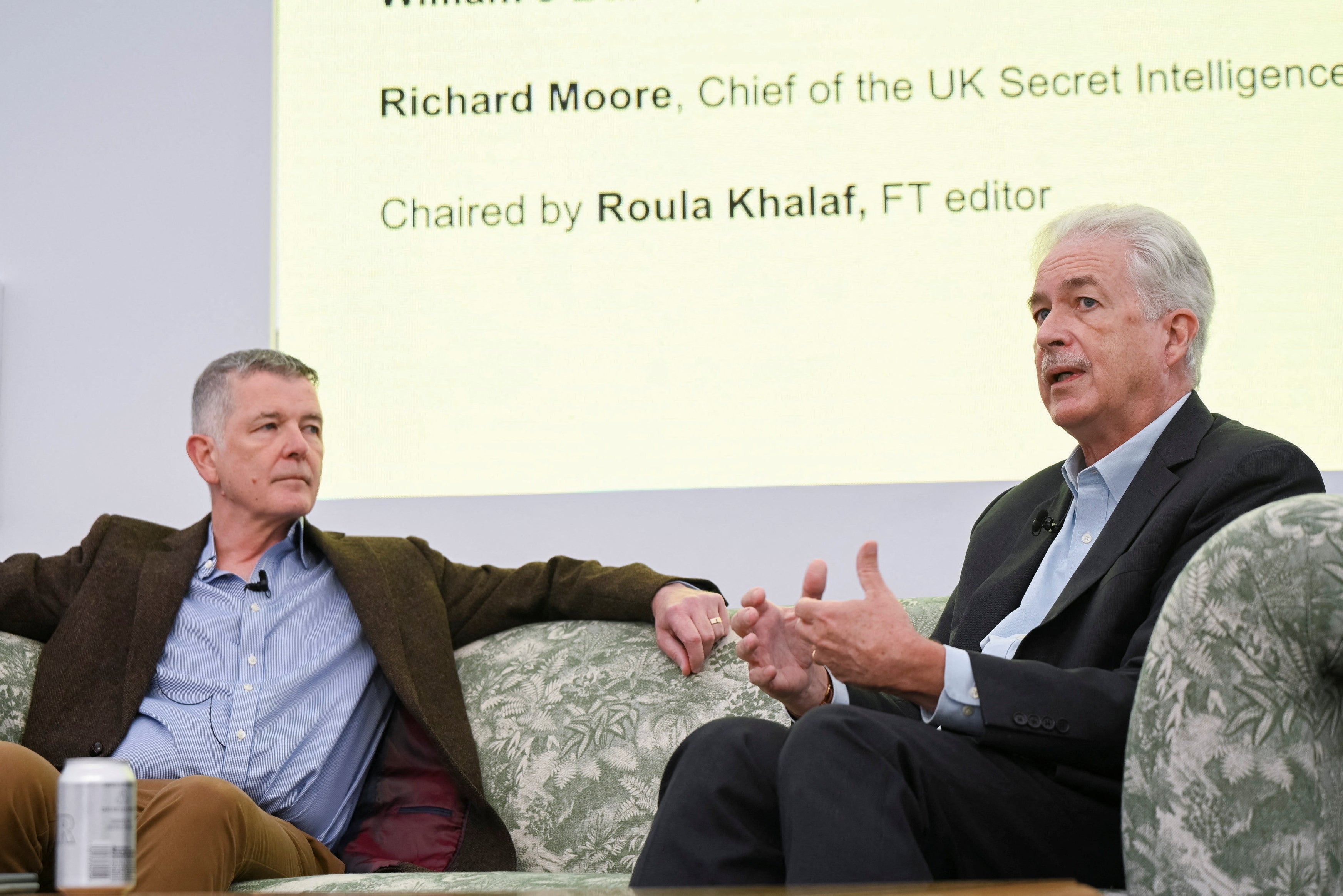 Britain’s MI6 chief Richard Moore and CIA director Bill Burns were interviewed by Roula Khalaf, editor of the Financial Times