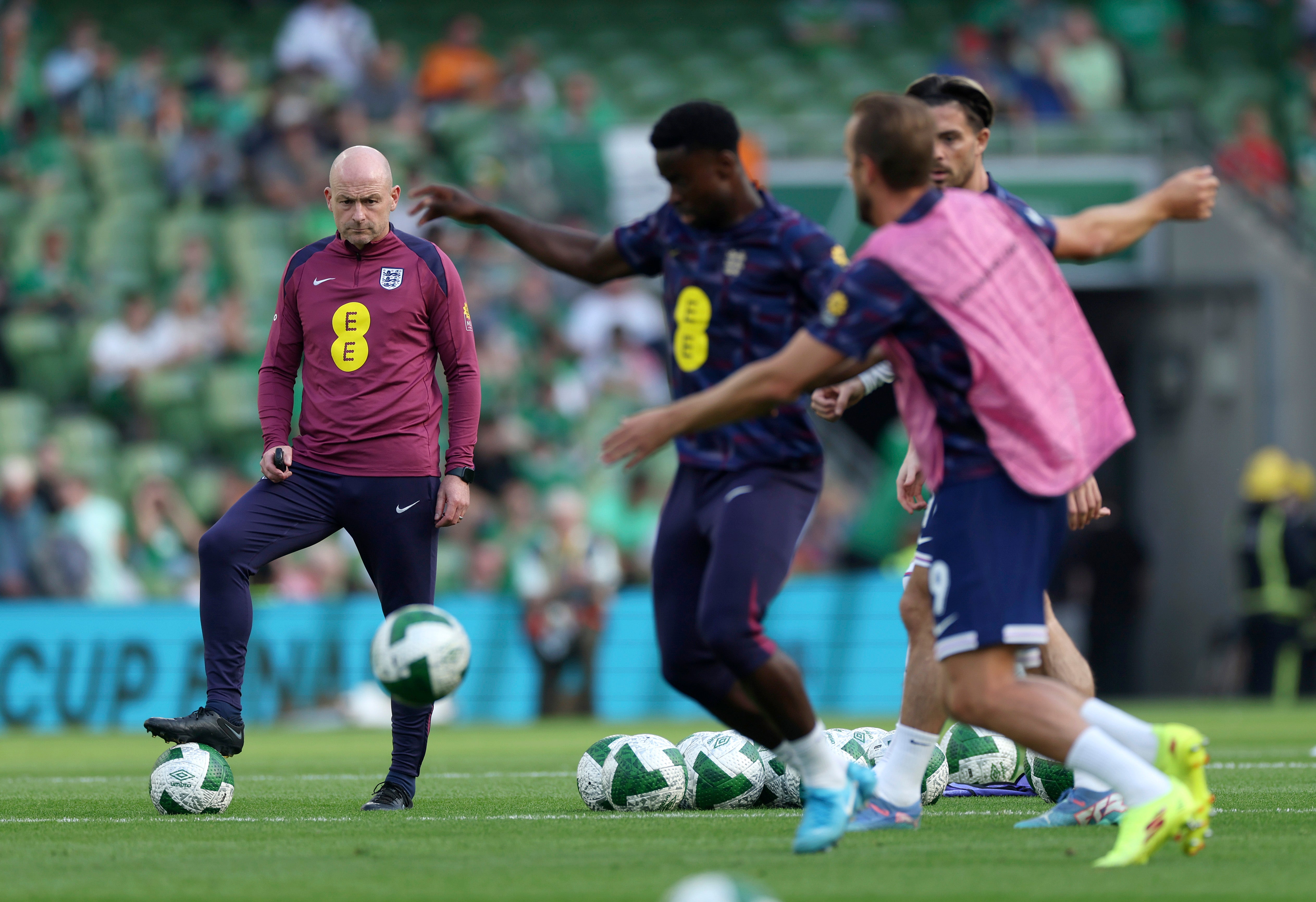 Lee Carsley watches on as England’s players train before kick-off against Ireland