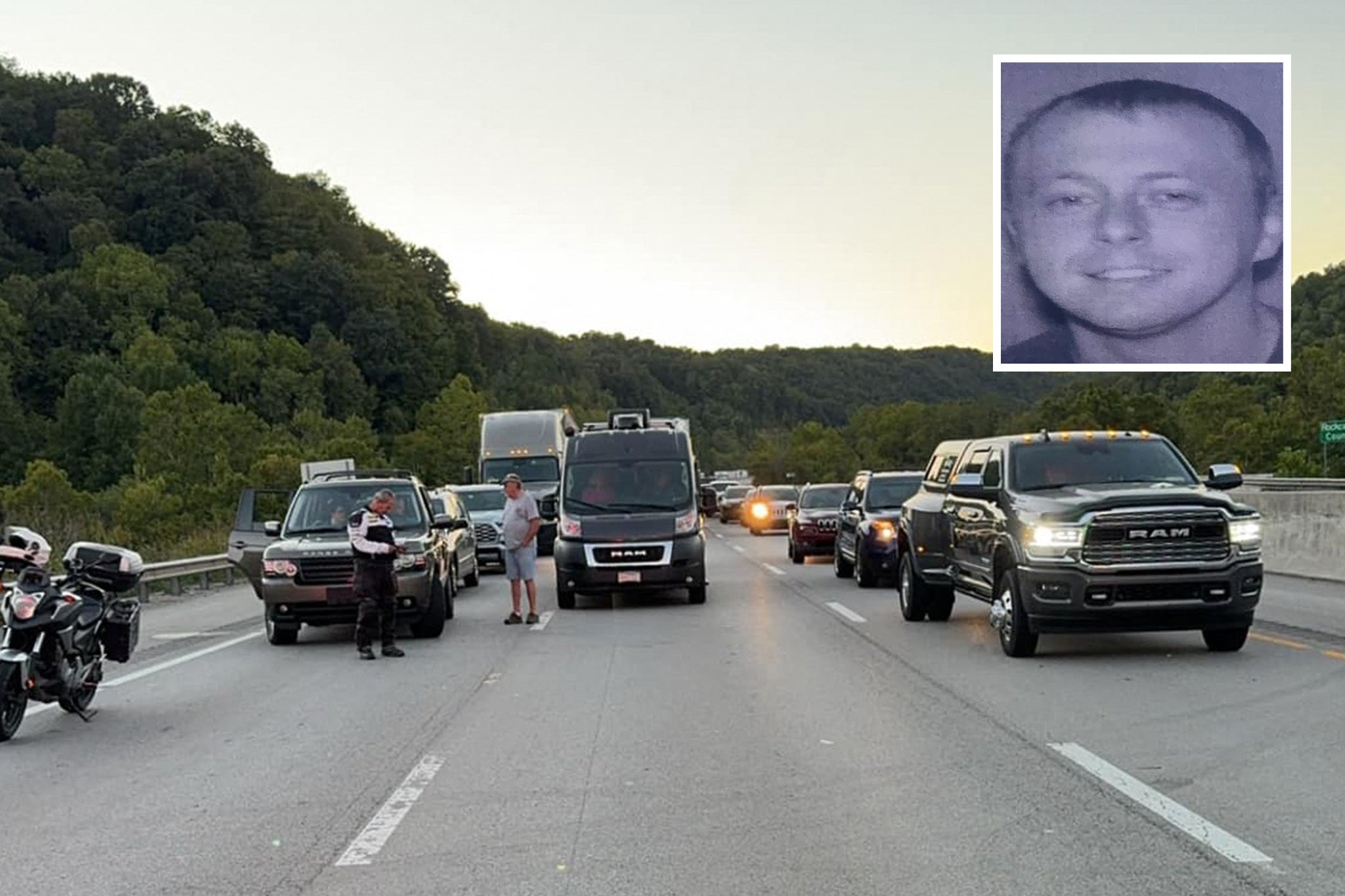 Traffic stopped on Interstate 75 during the shooting near London, Kentucky