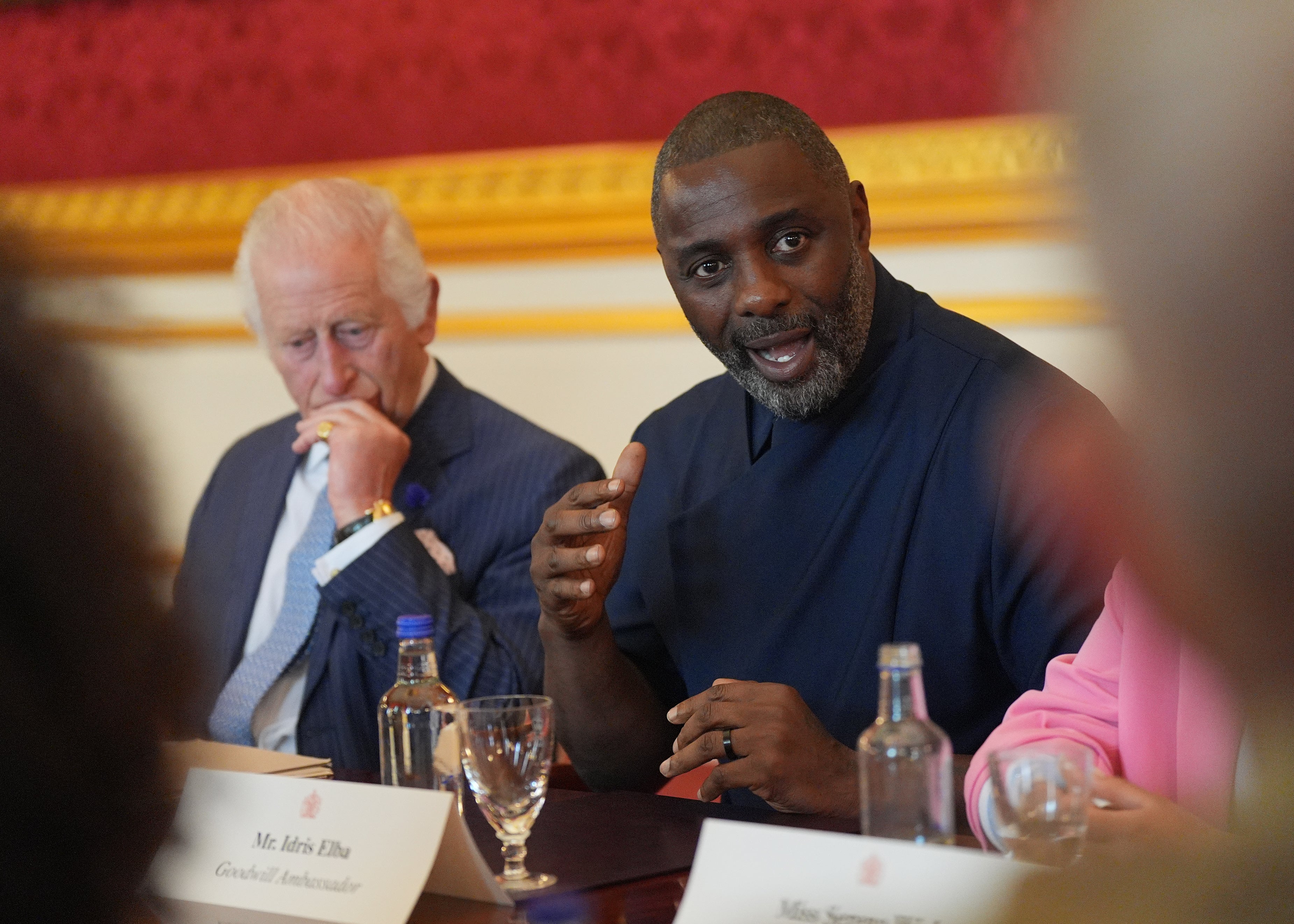 The King and Idris Elba attending an event for The Princes’ Trust to discuss youth opportunity (Yui Mok/PA)