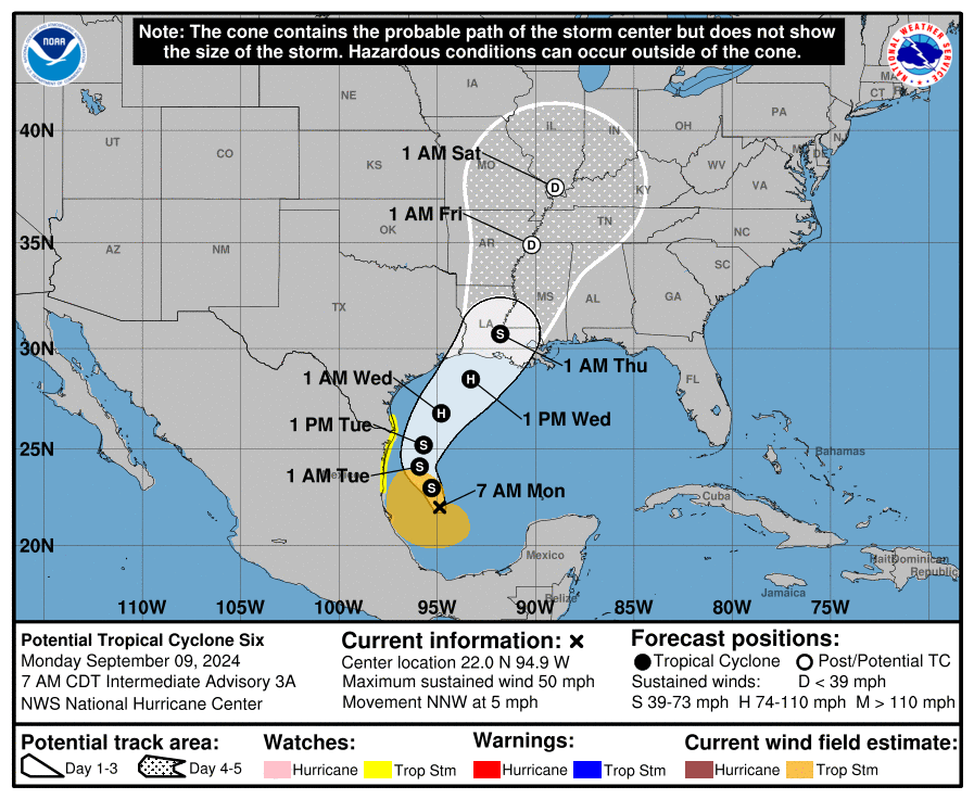 Tropical Storm Francine mapped System forecast to hurricane as