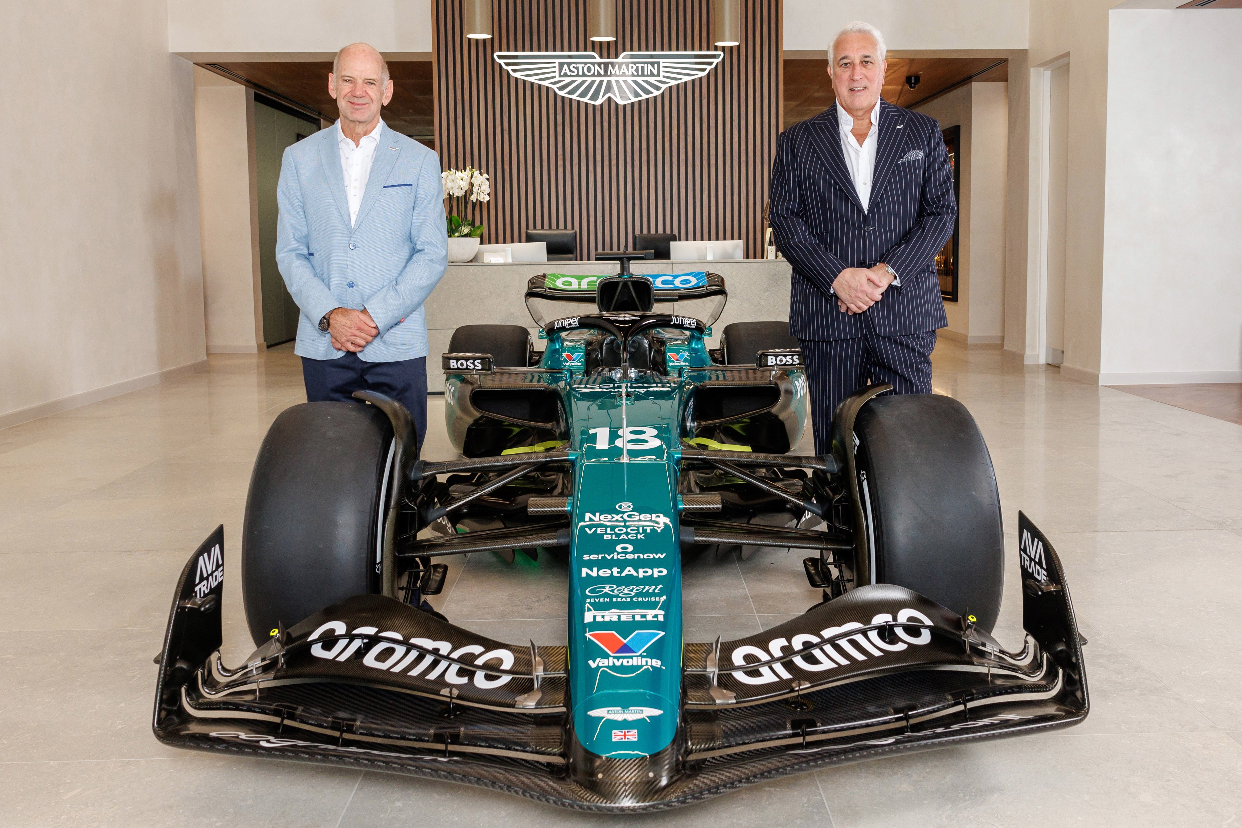 Aston Martin owner Lawrence Stroll (right) with new addition Adrian Newey (Handout photo provided by Aston Martin)