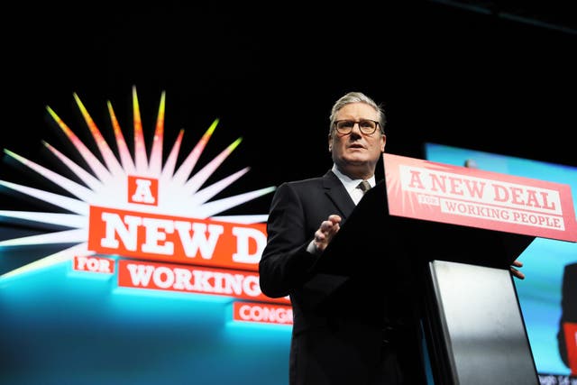 <p>Keir Starmer addresses the Trades Union Congress in Brighton on Tuesday</p>