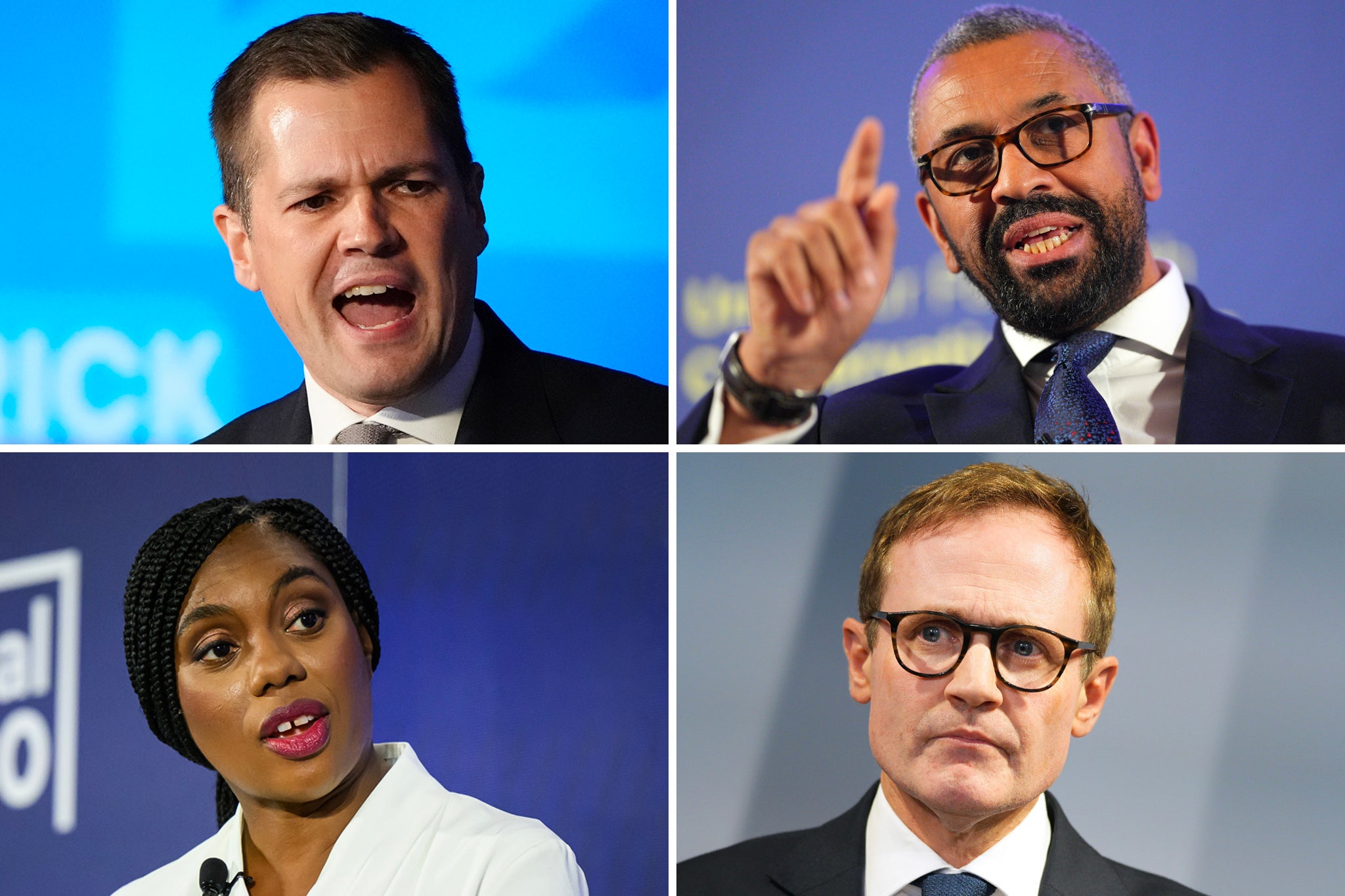 The four remaining Tory leadership candidates (clockwise from top left): Robert Jenrick, James Cleverly, Tom Tugendhat and Kemi Badenoch