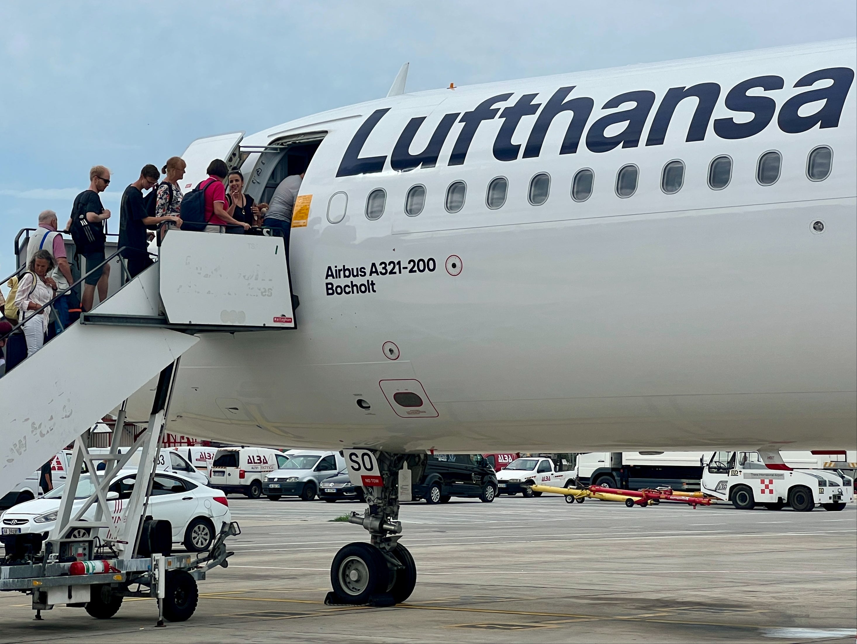 Departing soon? Lufthansa Airbus A321 at Mother Teresa International Airport, Tirana, Albania